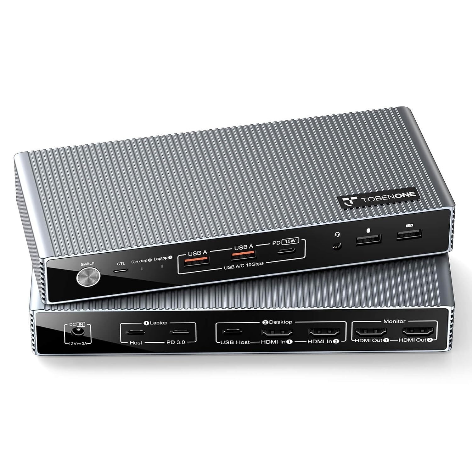 TobenONE Dual Monitor KVM Switch Dock 2 PC 2 Monitors 4K60 USB-C HDMI 100W