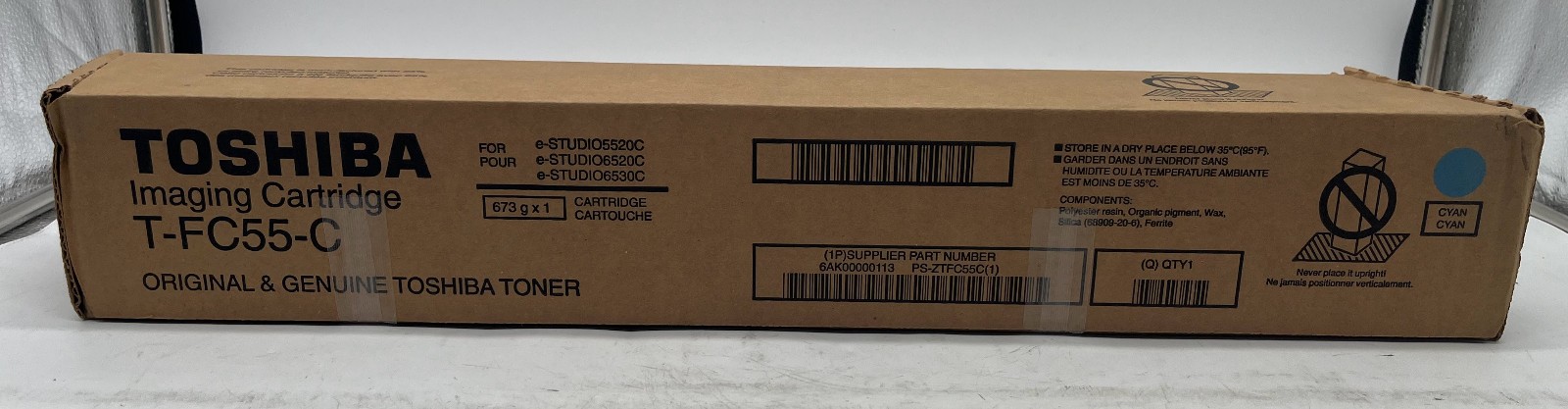 Genuine Toshiba TFC55C (T-FC55-C) Cyan Toner Cartridge, OEM