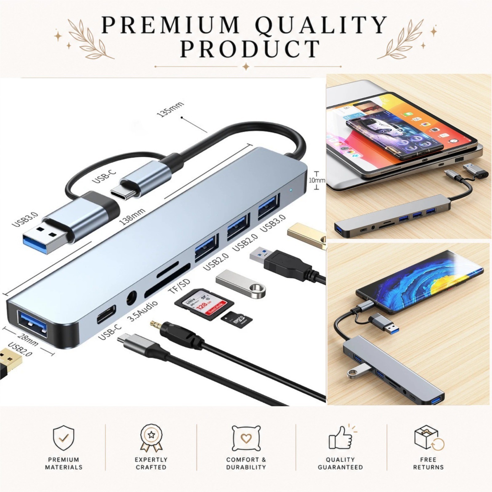 OULLX 8-in-2 USB-C Hub Docking Station SD TF Card Reader Audio USB 3.0