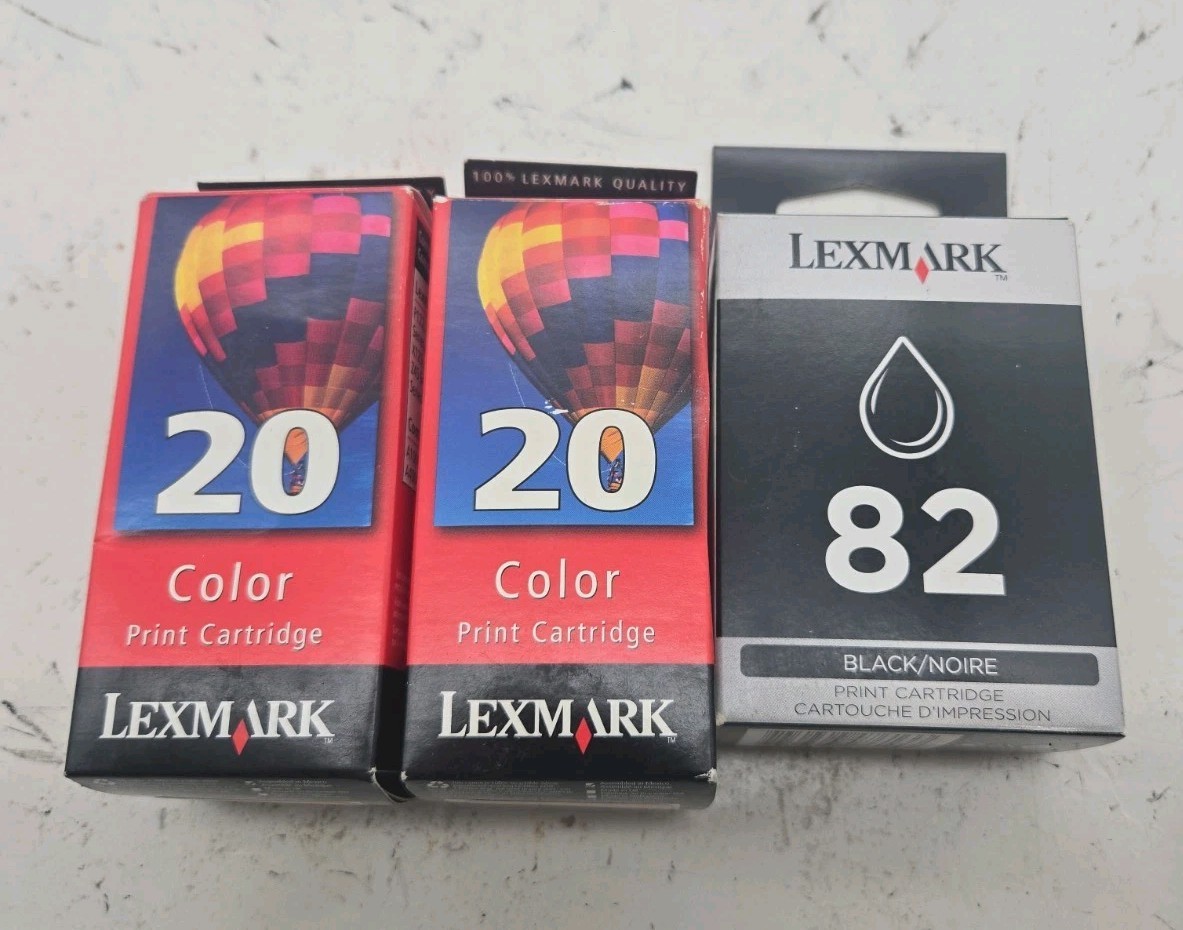 2 Lexmark #20 Color Ink Cartridge And 82 Black GENUINE NEW (108)