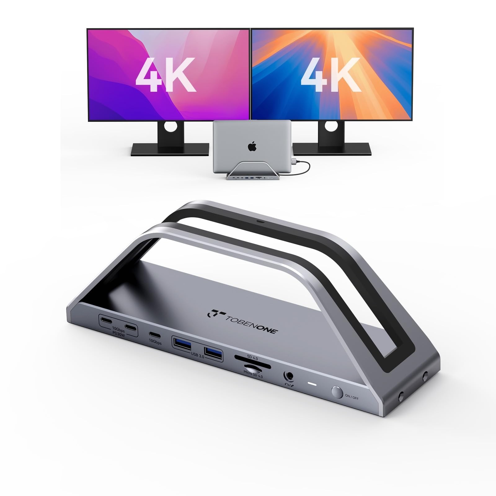 TobenONE MacBook Pro Docking Station Dual 4K Monitor, 150W Charger, 7 USB