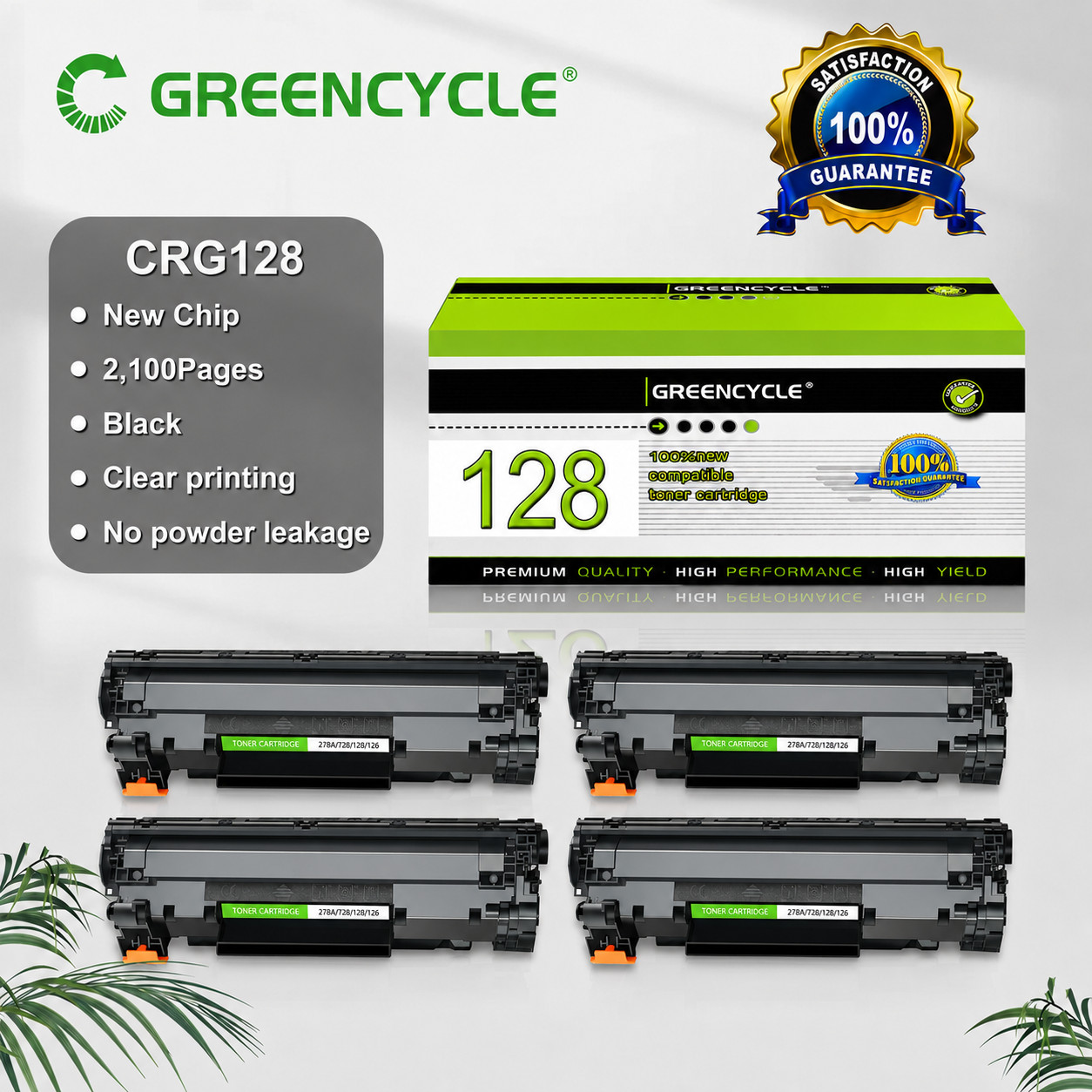 GREENCYCLE 4PK C128 Toner For Canon L100 D530 D550 MF4412 MF4450 MF4550d MF4770n