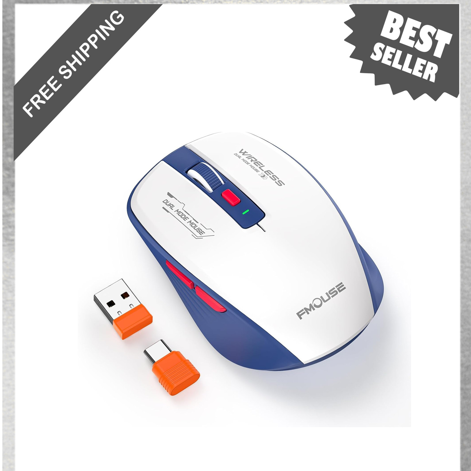 Wireless Mouse Blue White Dual Mode Bluetooth 5.1 2.4Ghz Nano Receiver Logitech