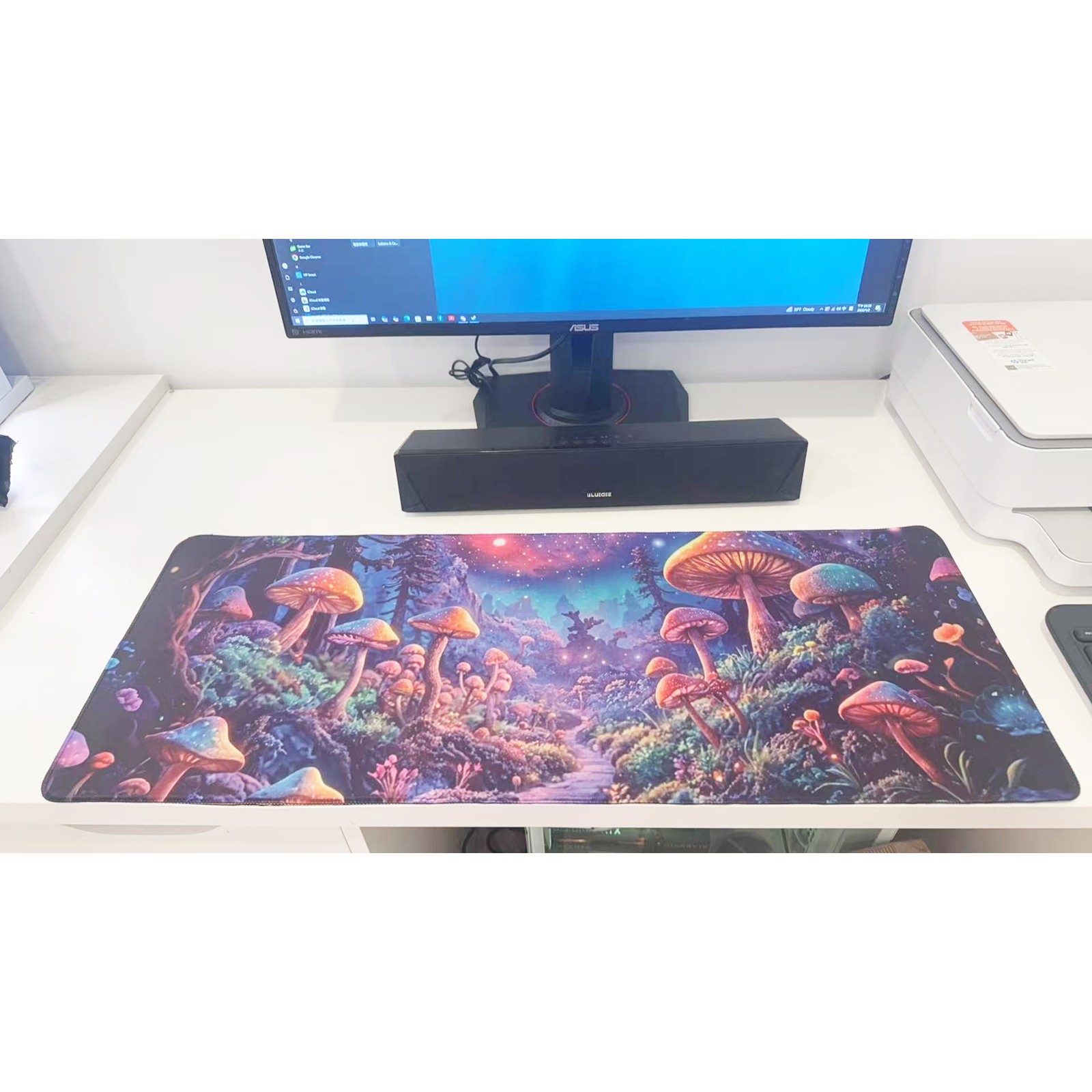 Magical Enchanted Mushroom Forest Desk Mat | Large Gaming Mouse Pad 31"x11.5"