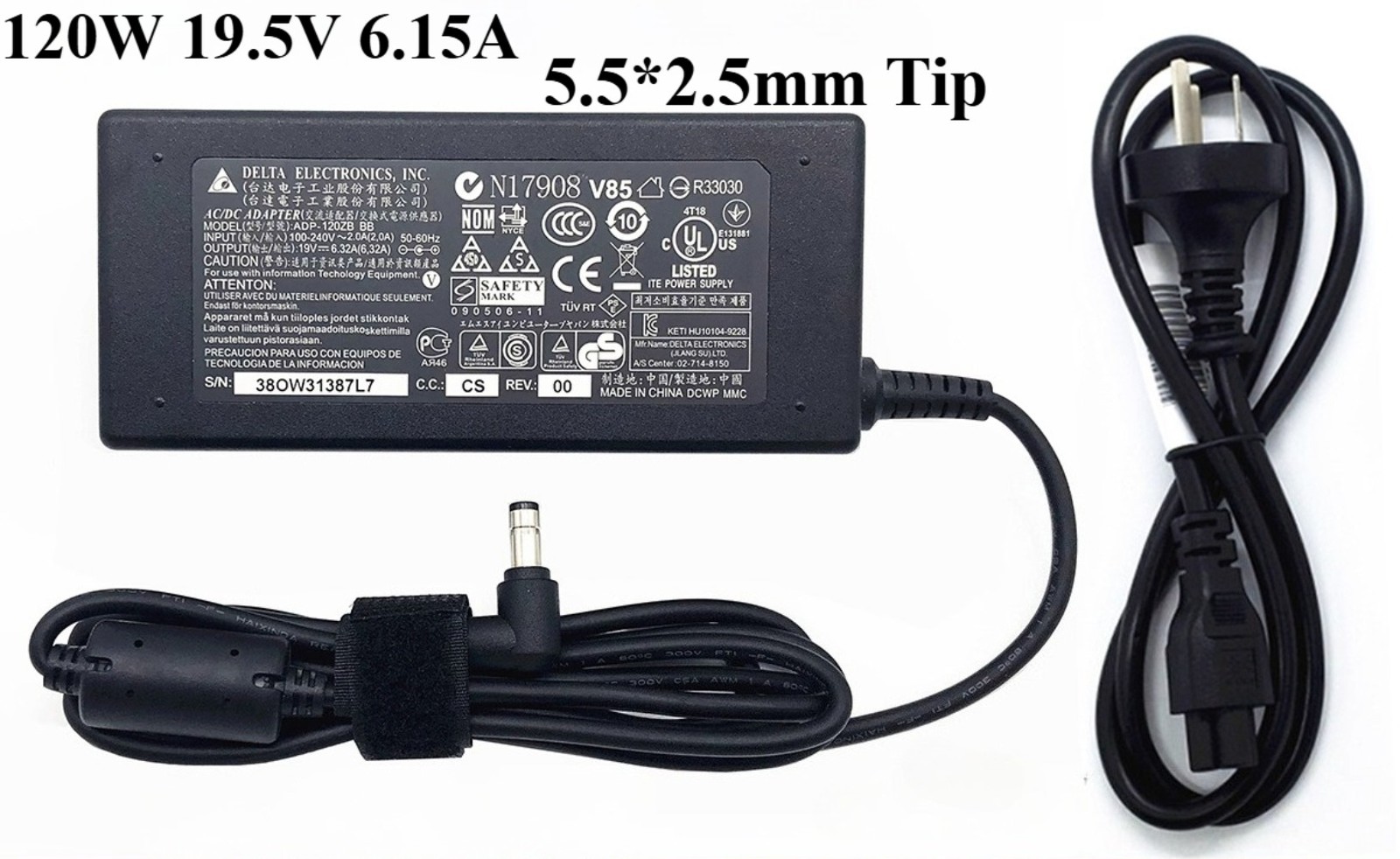 Genuine Delta 120W 19.5V 6.15A Charger Power Supply 5.5*2.5mm Tip AC Adapter