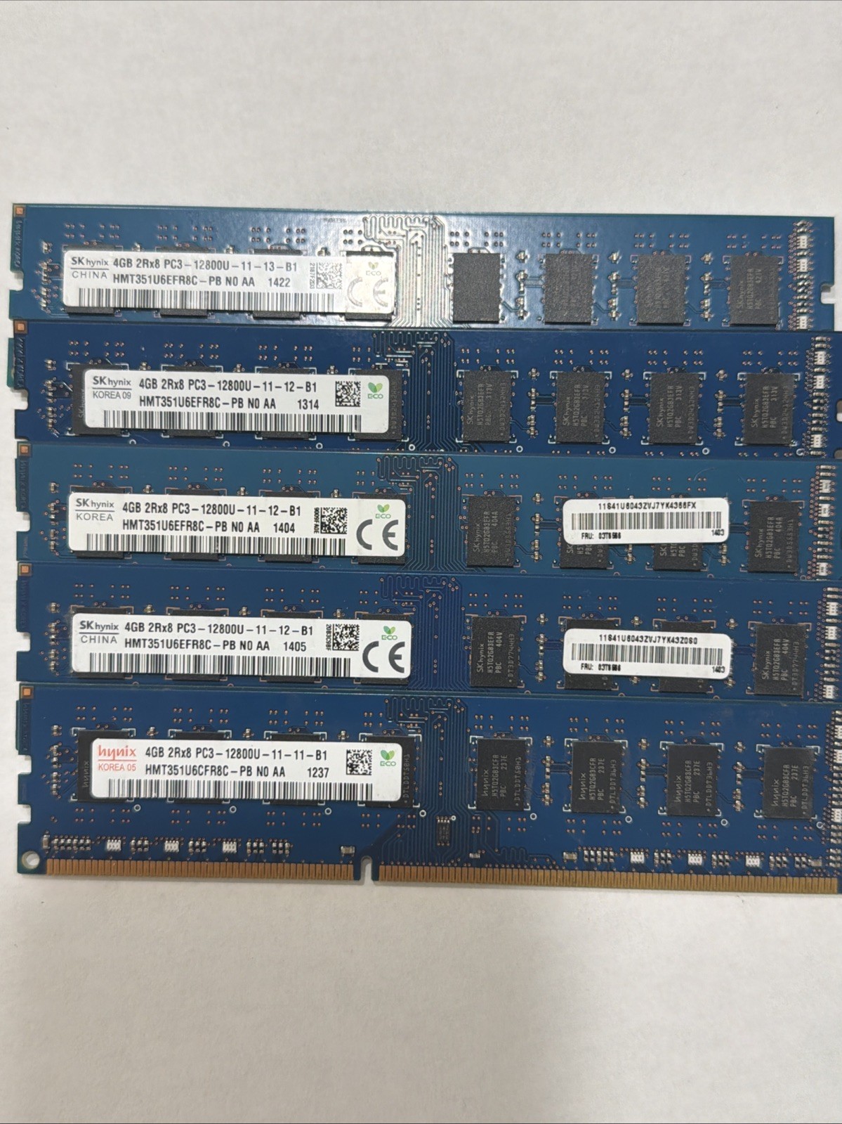 Lot of 5 x 4GB DDR3 1600Mhz Hynix 2Rx8 PC3-12800U Desktop Ram HMT351U6CFR8C-PB