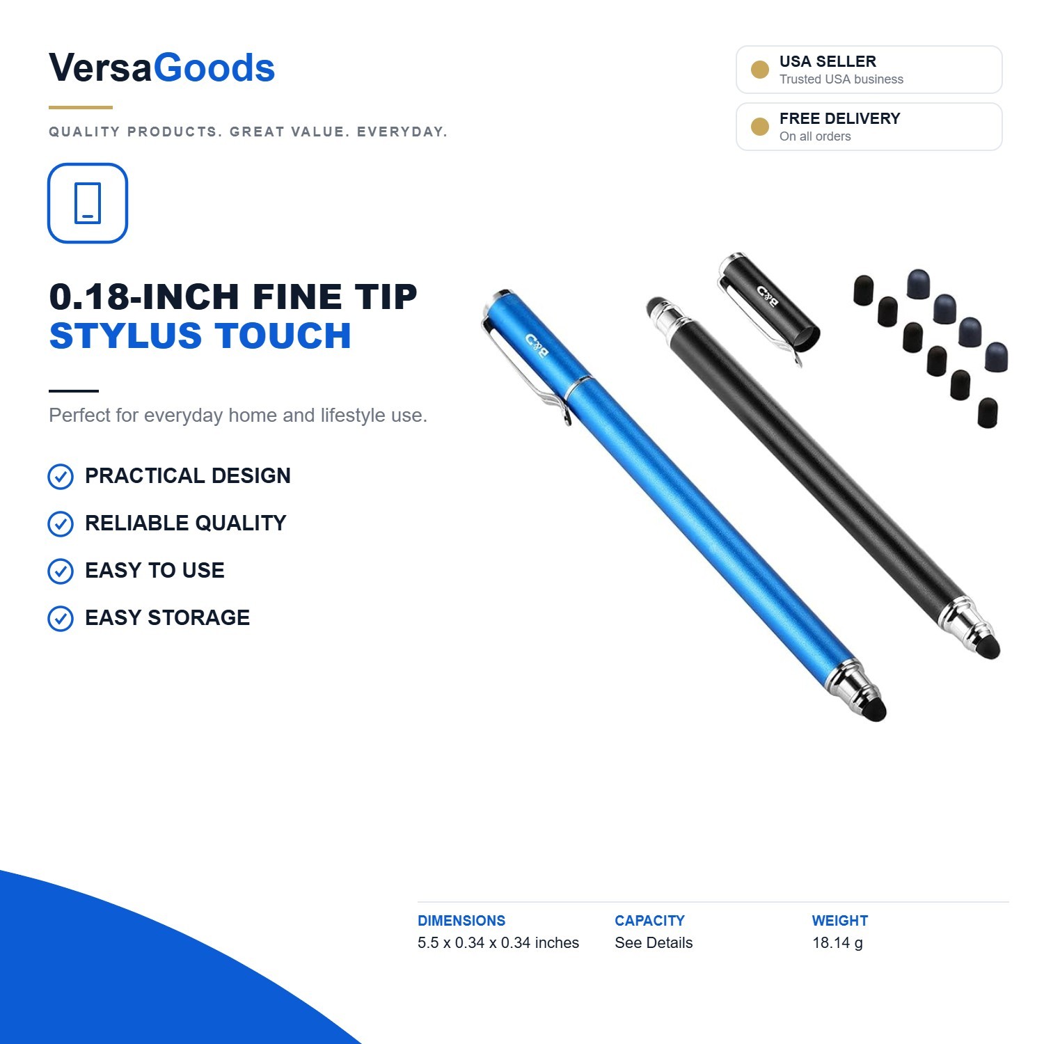 (2 Pcs)[0.18-inch Fine Tip ] Stylus Touch Screen Pens 5.5" L Perfect for Drawing