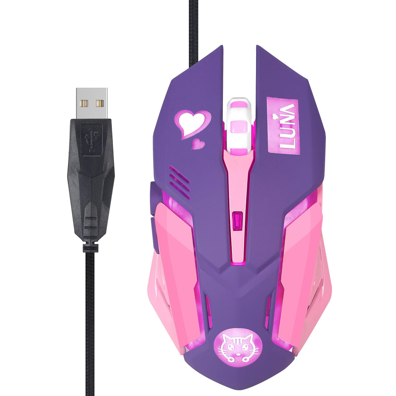 Purple Wired USB Computer Mouse,7 Colors Backlit,Silent Buttons for MacBook,C...