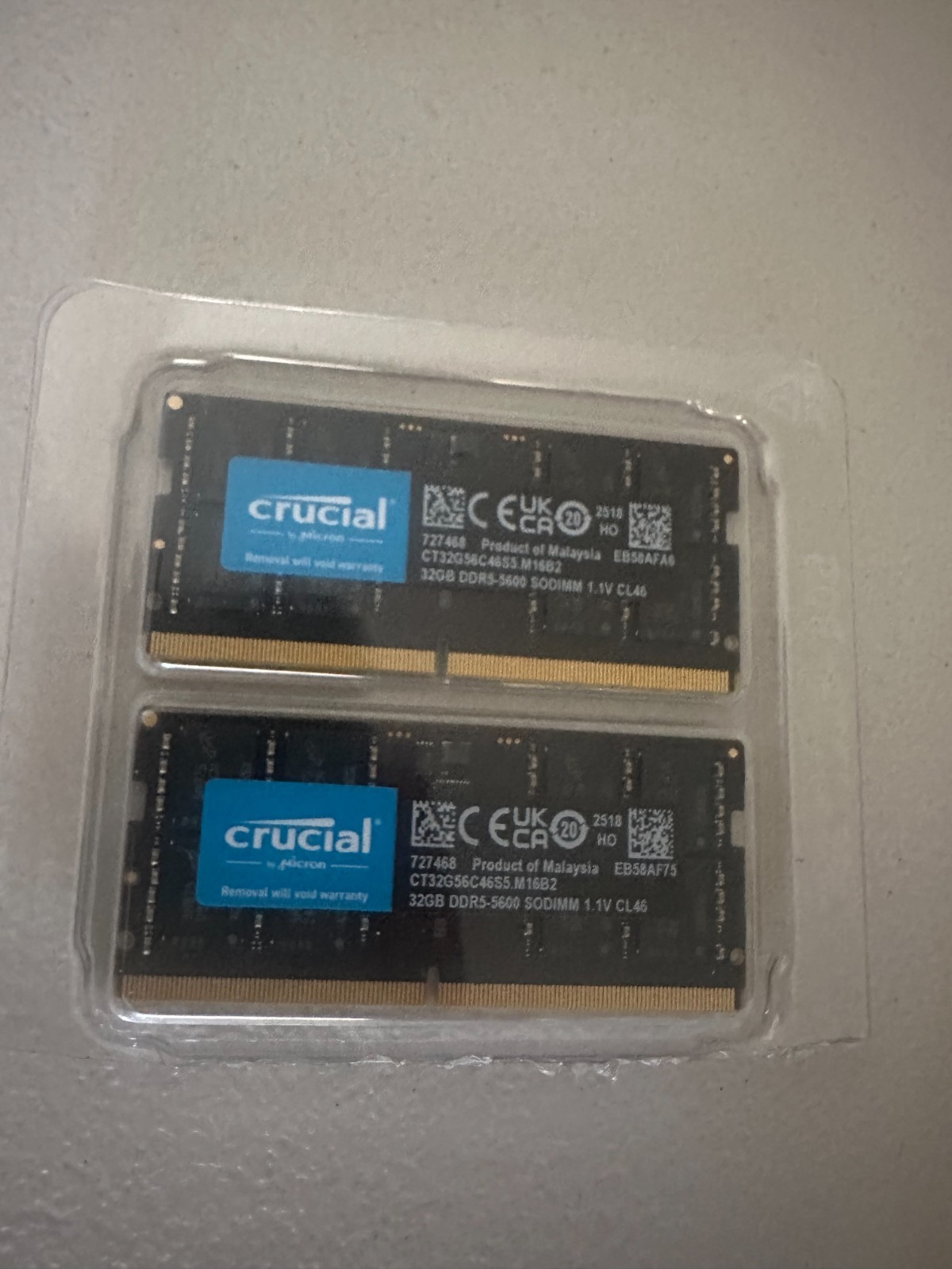 Crucial (2x32) 64GB DDR5-5600 SODIMM Memory Kit CT32G56C46S5.M16B2 (Open Box)