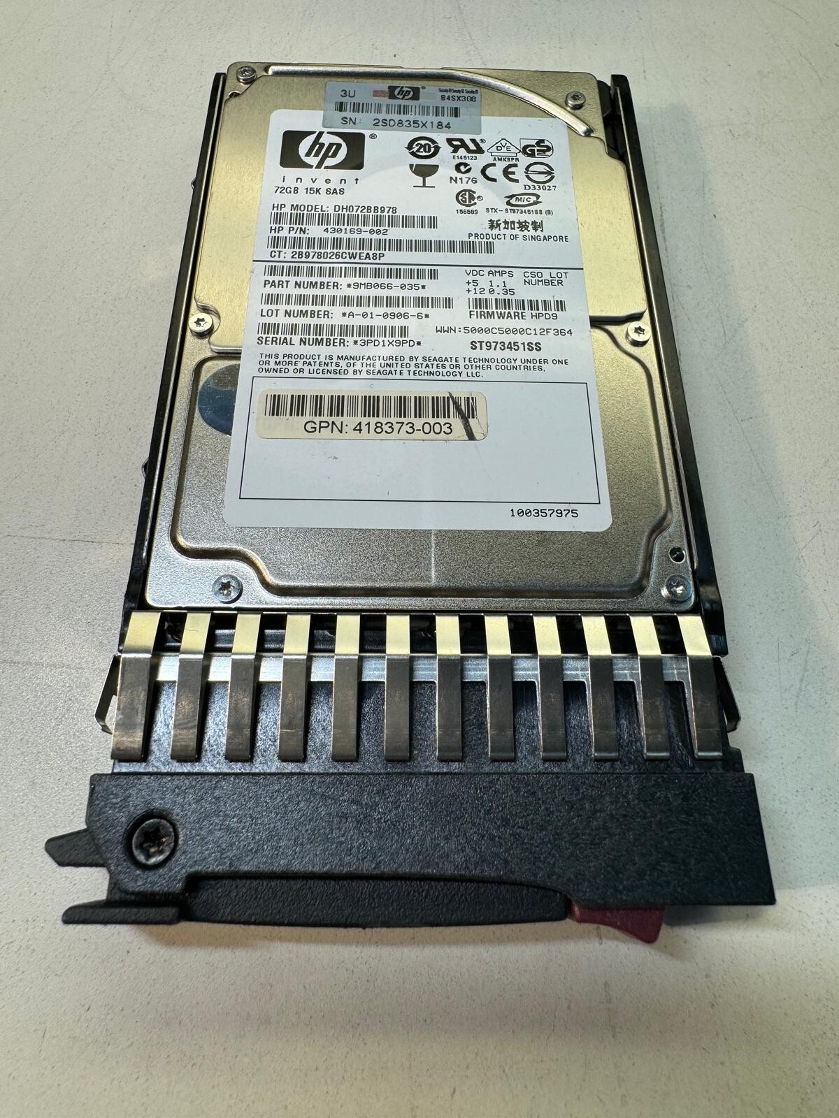 HP DH072BB978 430169-002 9MB066-035 72GB 15K SAS 2.5" HDD