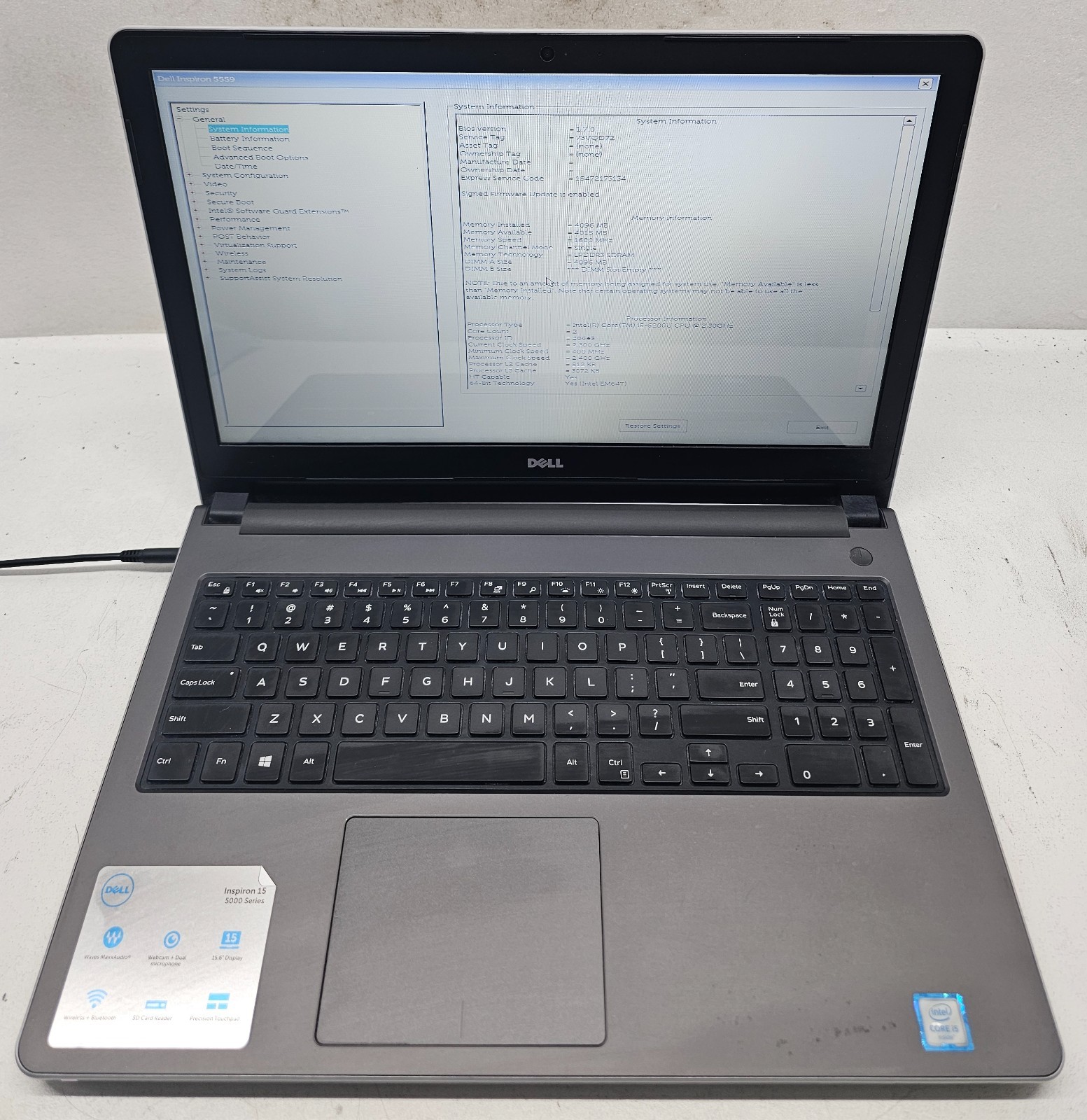 Dell Inspiron 5559 15.6" Laptop Intel Core i5-6200U 4GB Ram No HD/OS (FL)