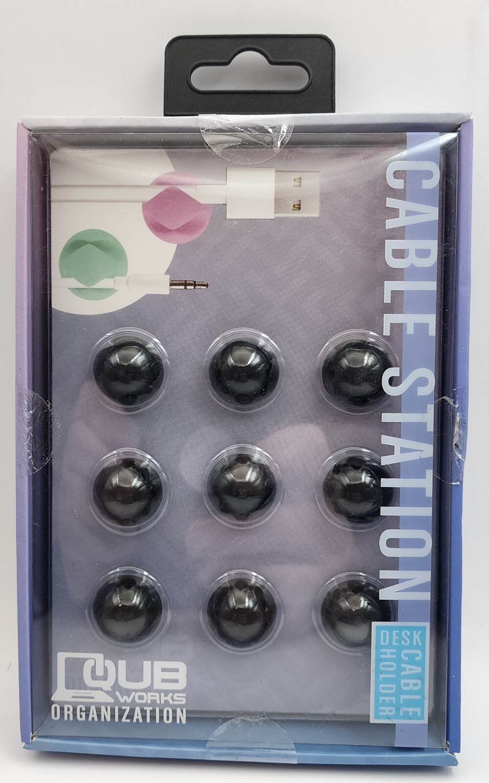 9 Pack of Cable Station Desk Cable Holders - QUB Works, Black
