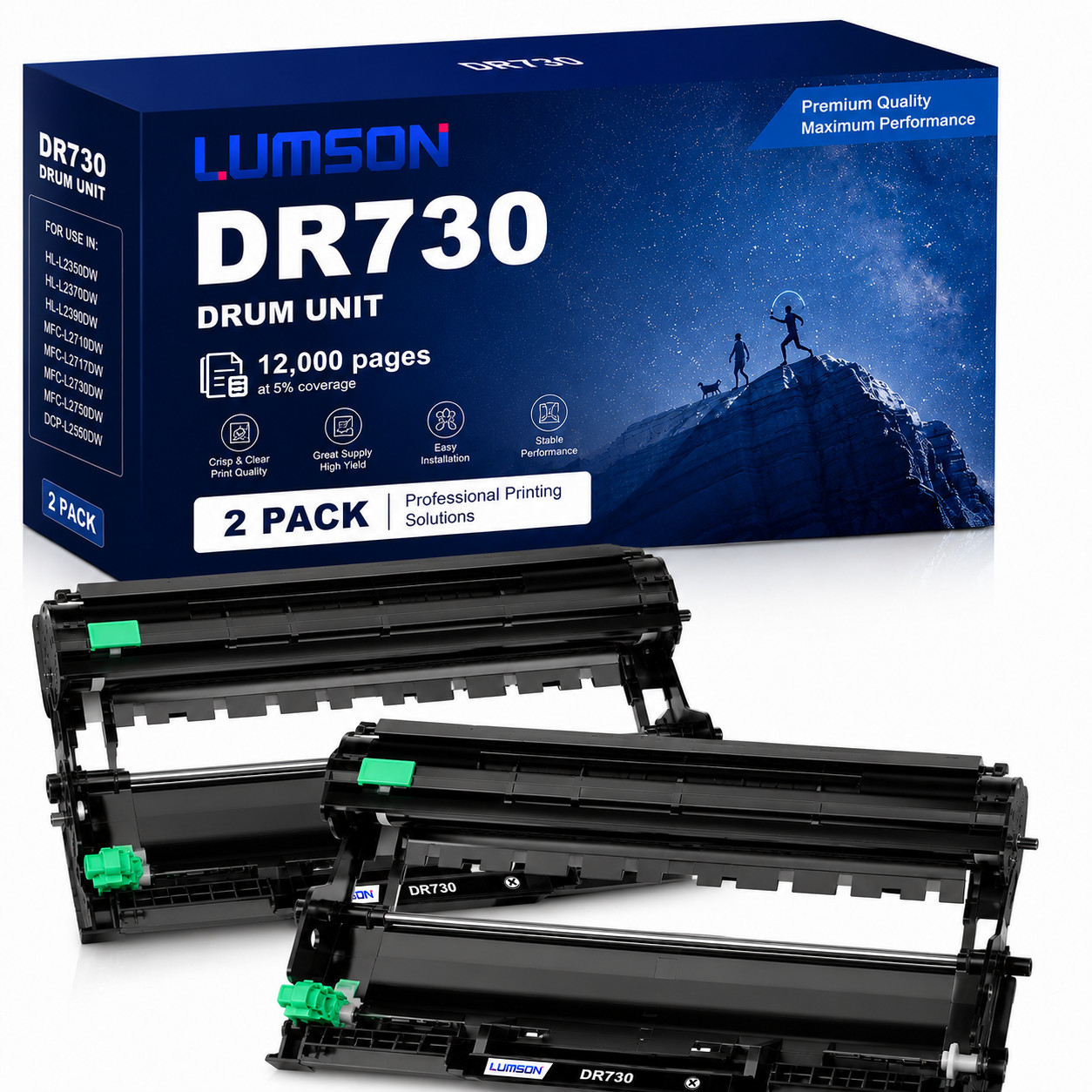 DR730 Drum Unit Replacement For DR-730 DCP-L2550DW HL-L2370DW 2-Black