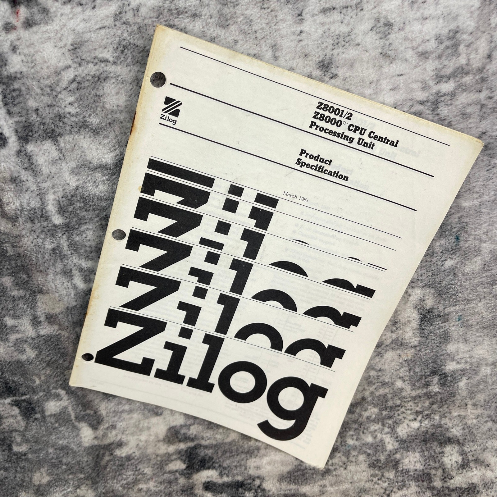 Zilog Z8001/2 Z8000 CPU Central Processing Unit Product Specification March 1981