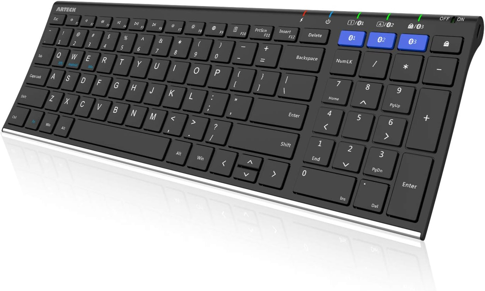 Bluetooth Keyboard Stainless Steel Full Size Wireless for Windows iOS Android