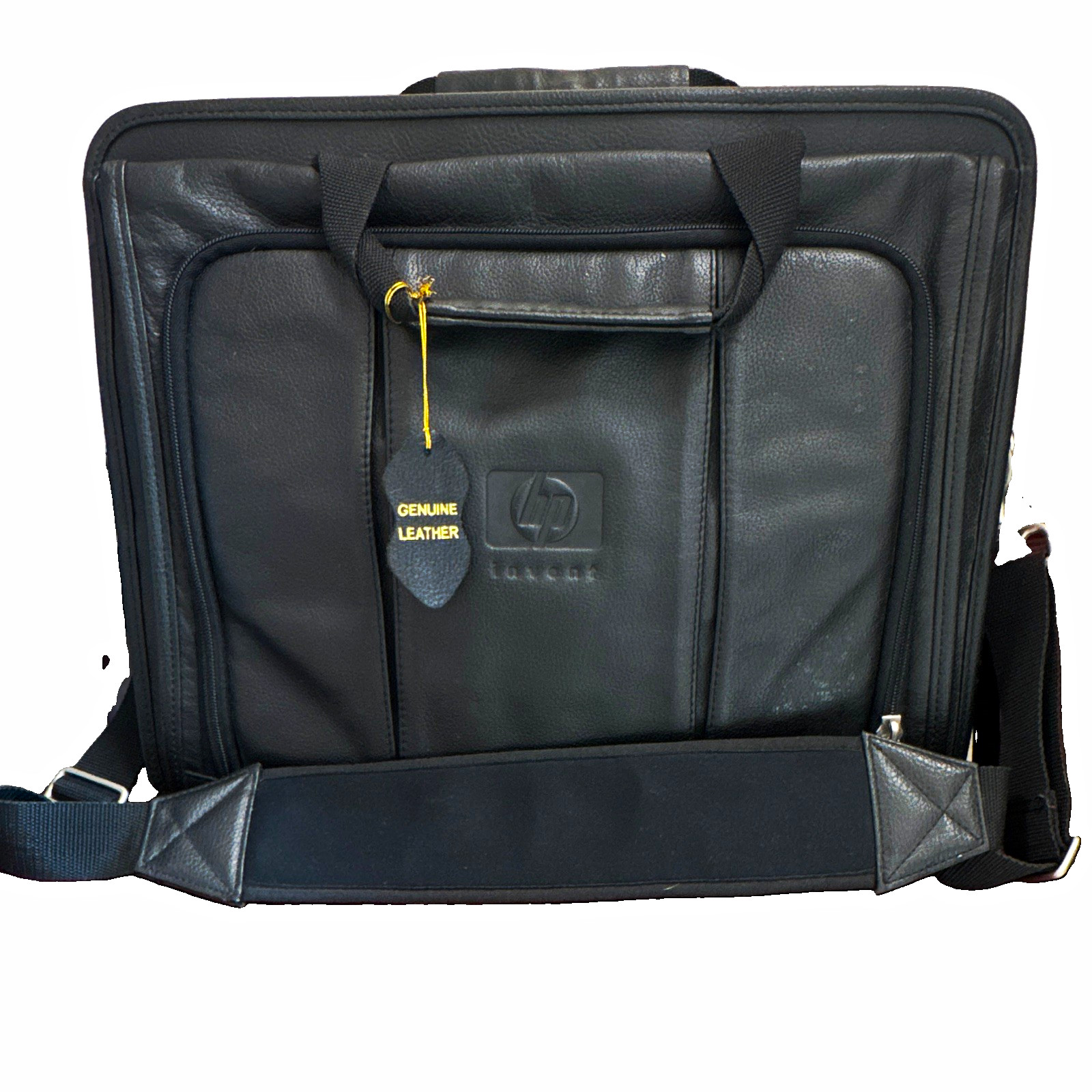 Vintage HP Invent Black Leather Laptop Briefcase Bag Organizer Multi Pocket