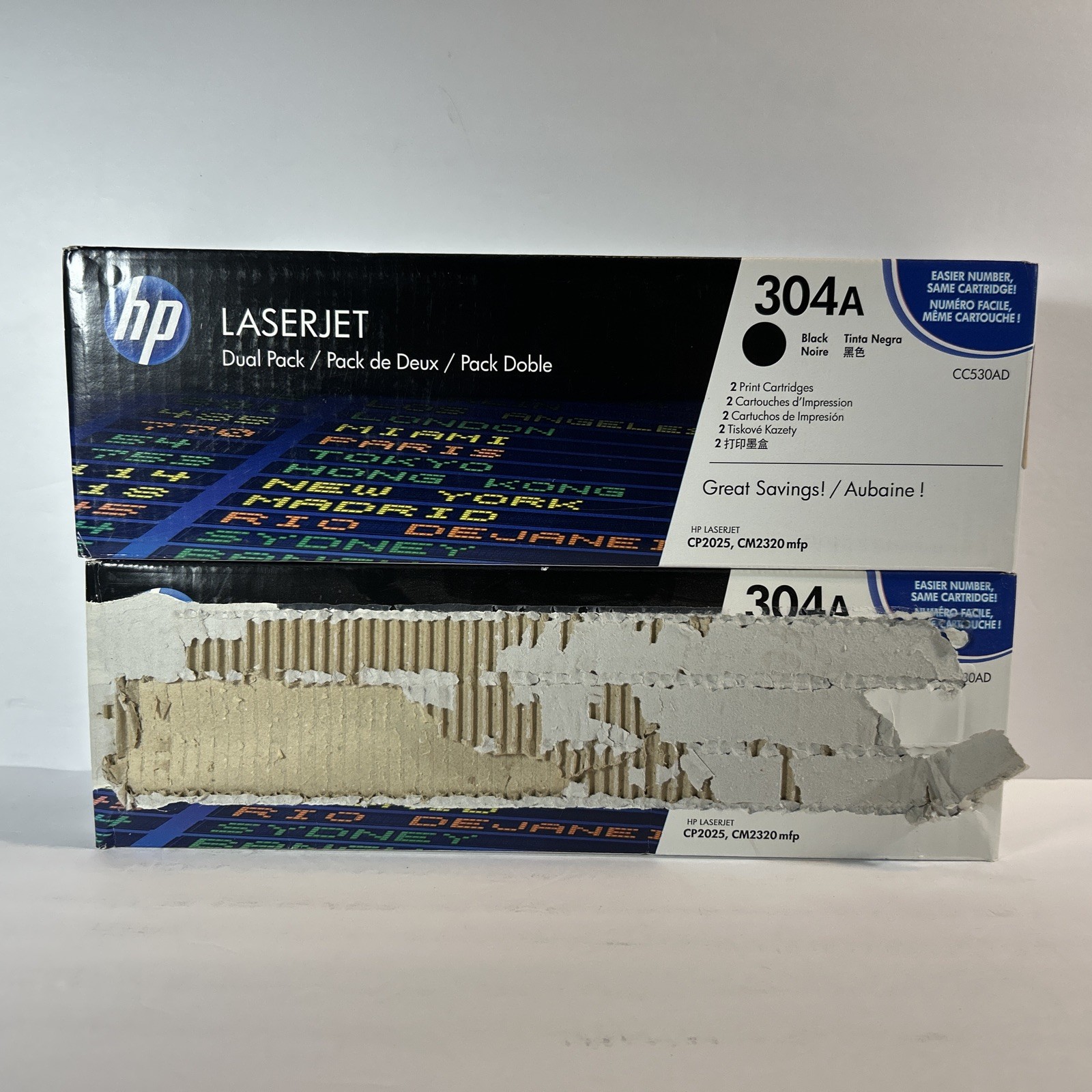2 PK Genuine HP 304A CC530AD Black Laser Toner Cartridges OEM Box Damage Dual Pk