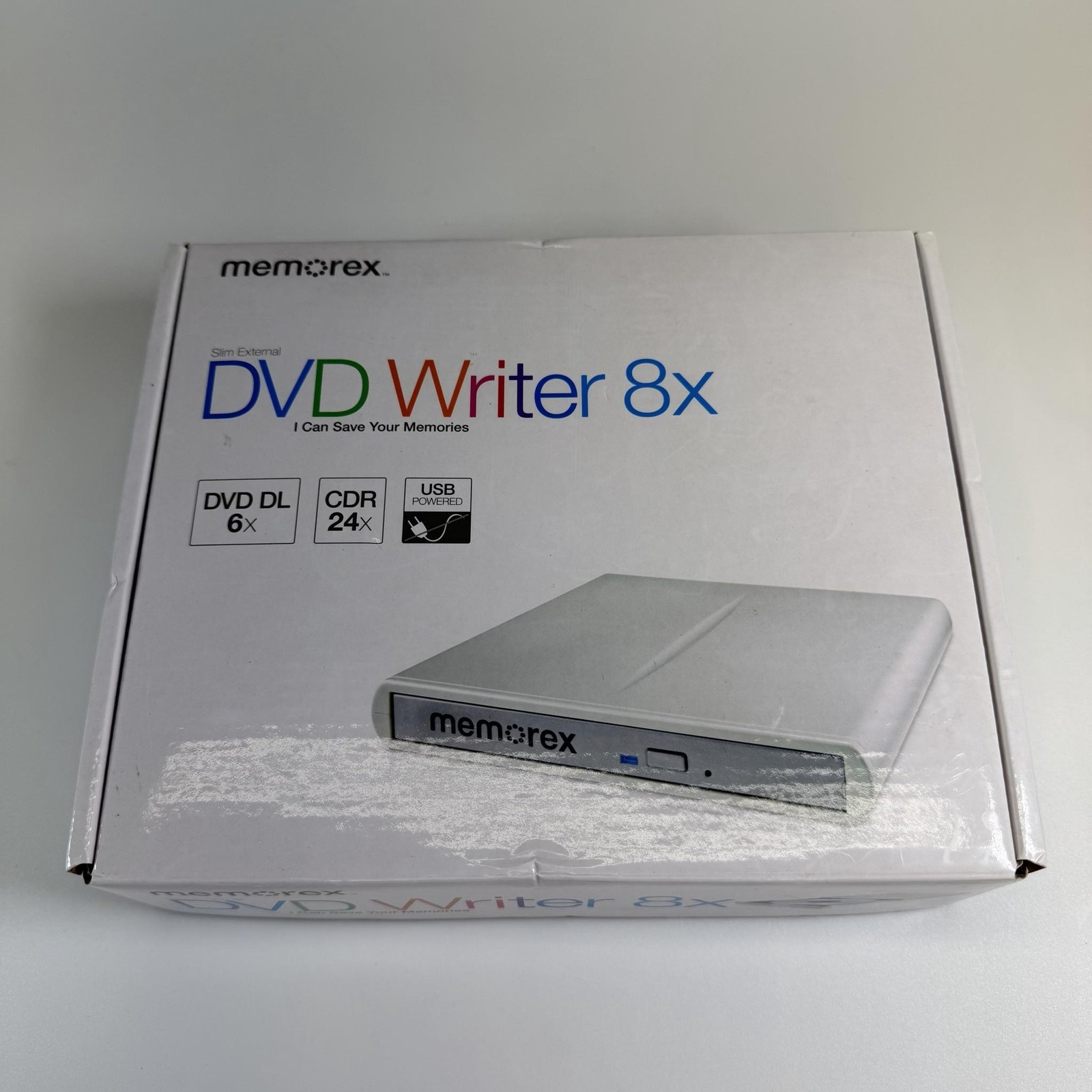 Memorex Slim External DVD Writer 8x USB Powered CD DVD-RW Drive White CDR 24x
