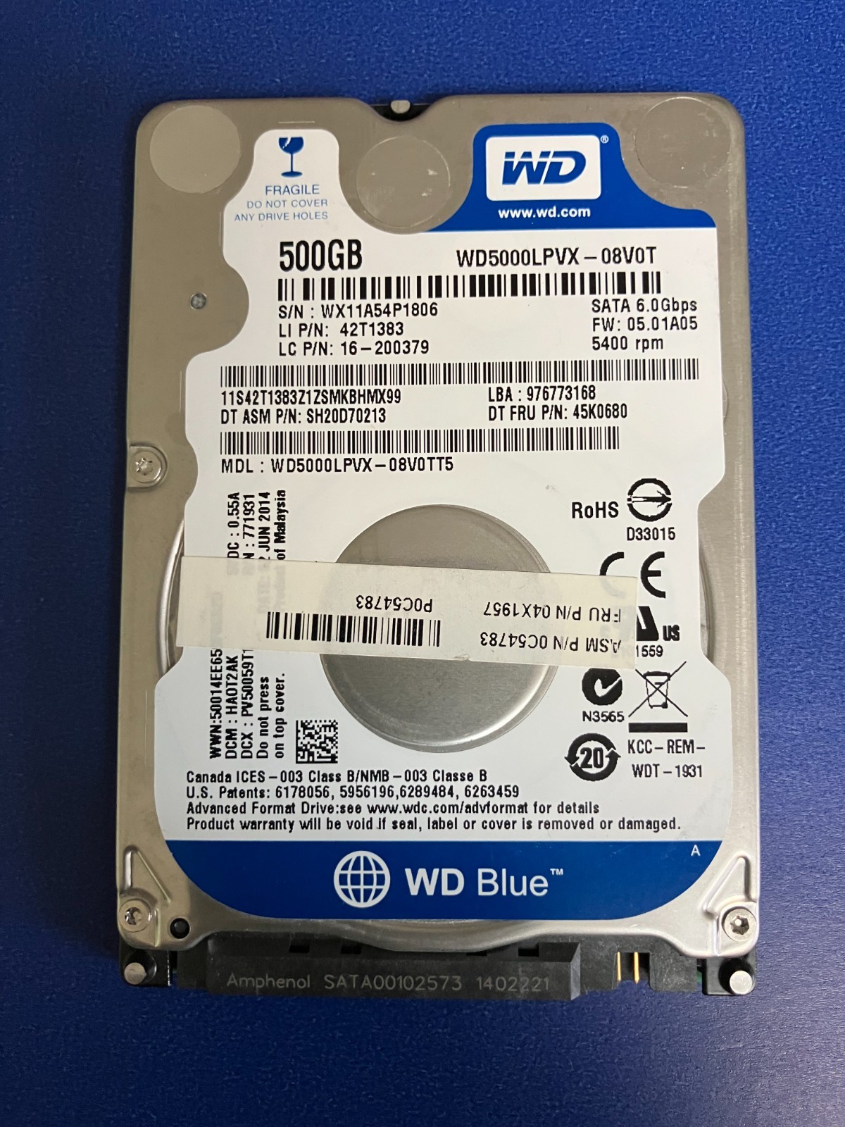 Western Digital Scorpio Blue 500GB Internal 5400RPM 2.5" (WD5000BEVT) HDD
