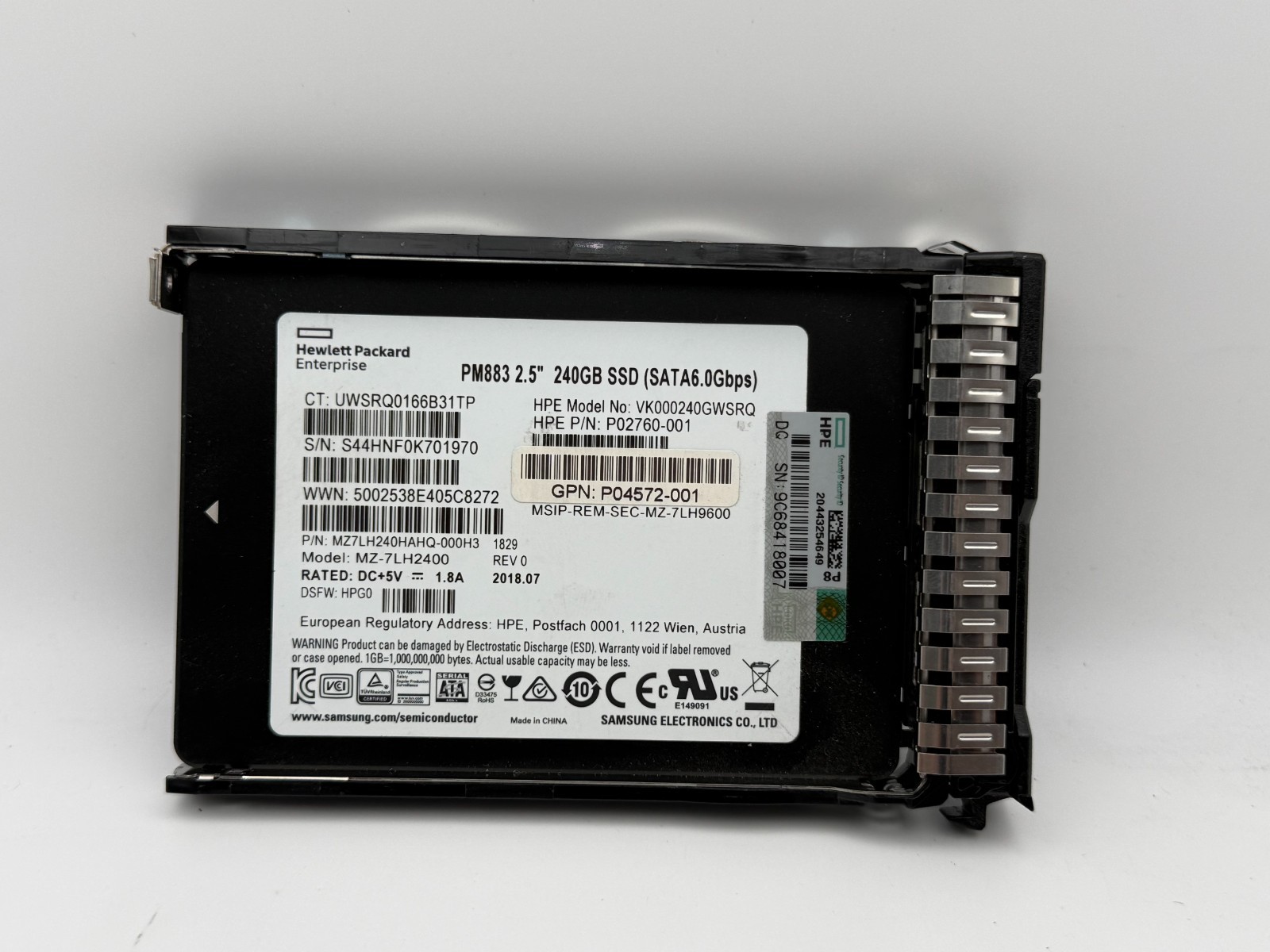 HPE PM883  240GB SATA 6G 2.5 RI SSD Drive P05319-001  P18481-001