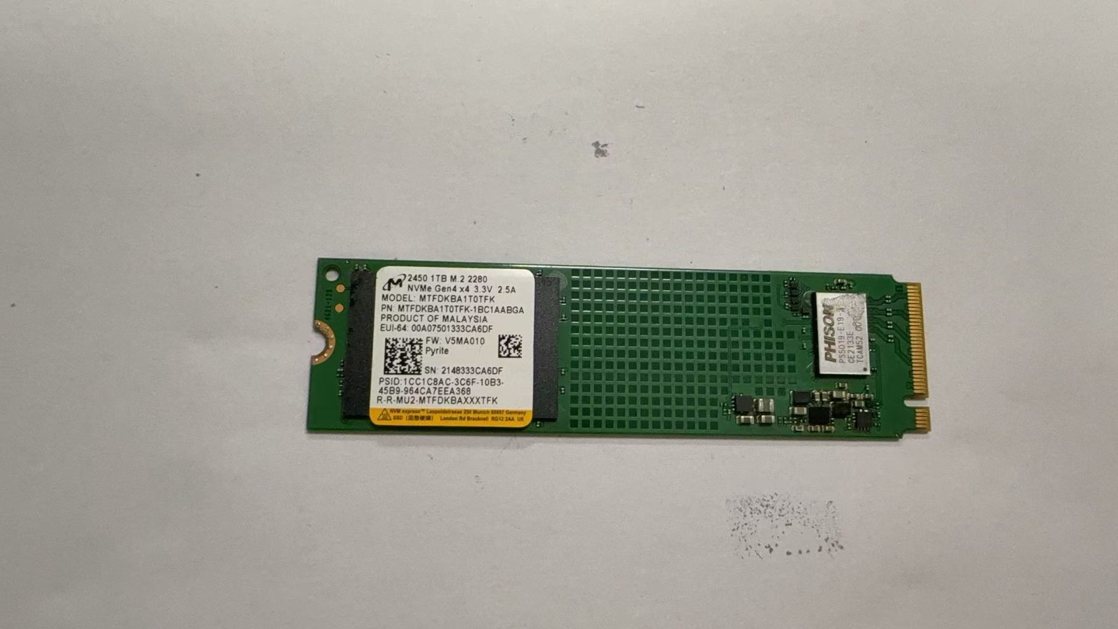 Micron 2450 1TB SSD MTFDKBA1T0TFK-1BC1AABGA M.2 2280 NVME PCIe Gen4 x4