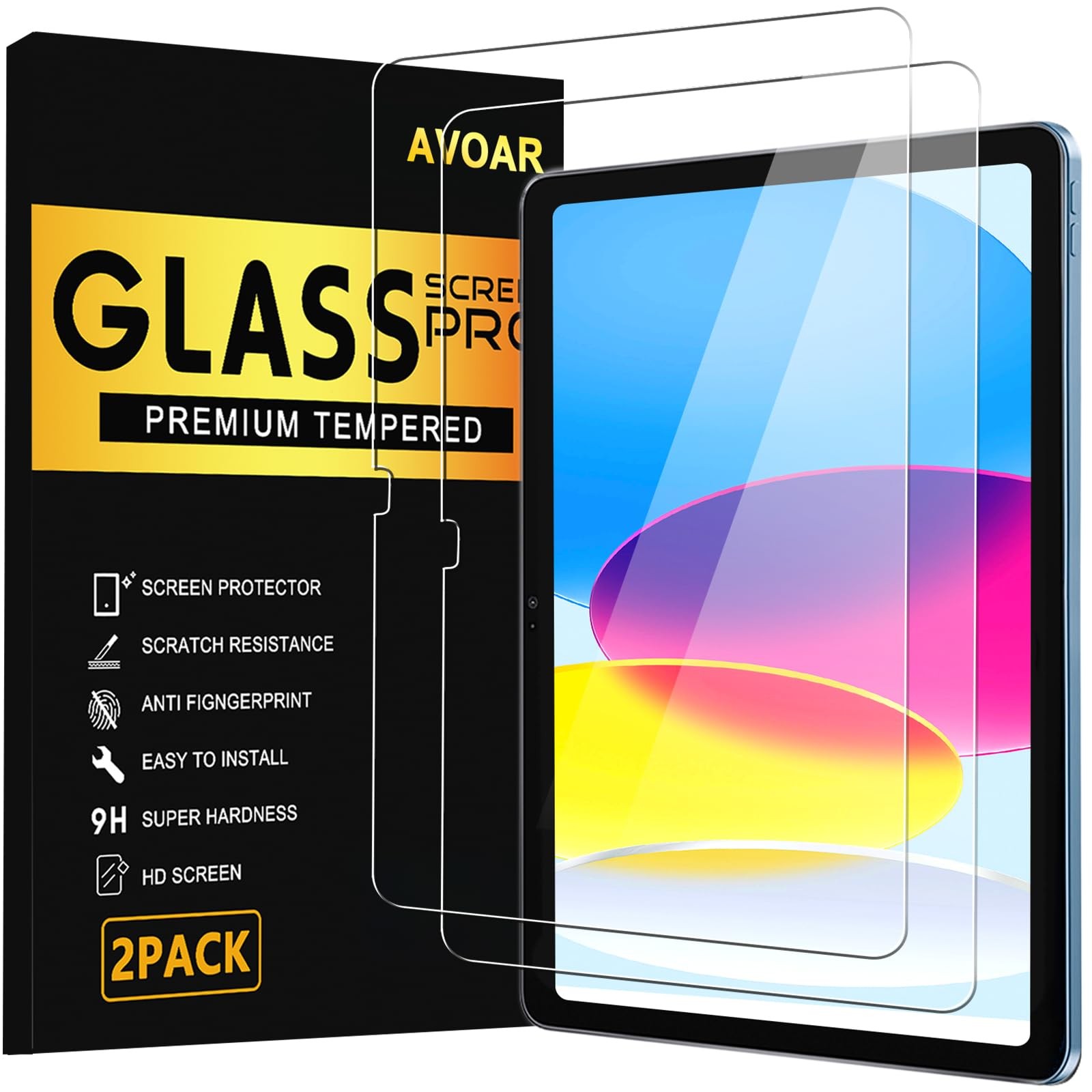 AVOAR 2 Pack Screen Protector for iPad 11th A16 2025 & 10th Generation BLACK 