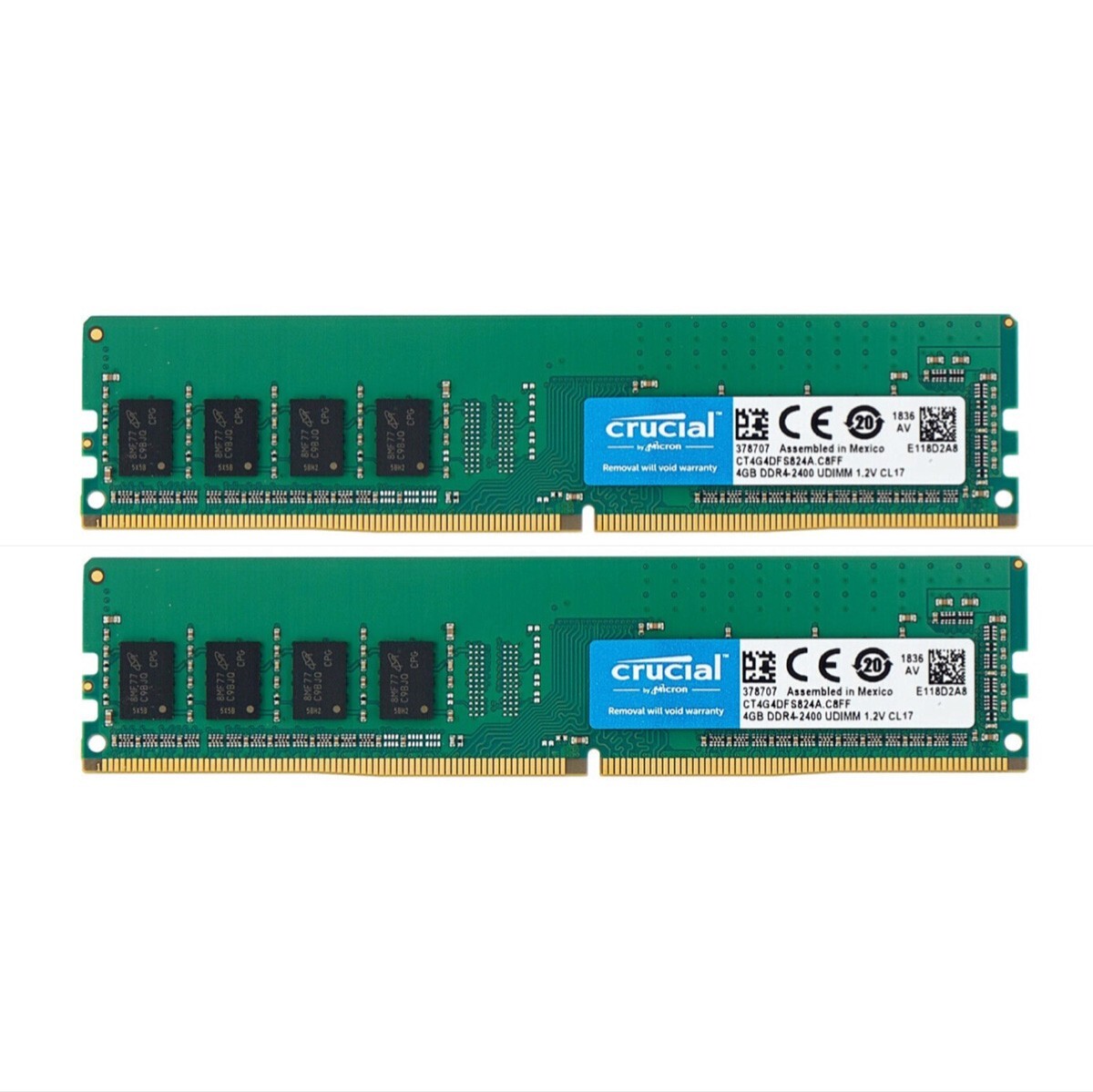 Crucial 8GB 2X 4GB DDR4 2400MHz PC4-19200 Desktop UDIMM Memory Ram CT4G4DFS824A