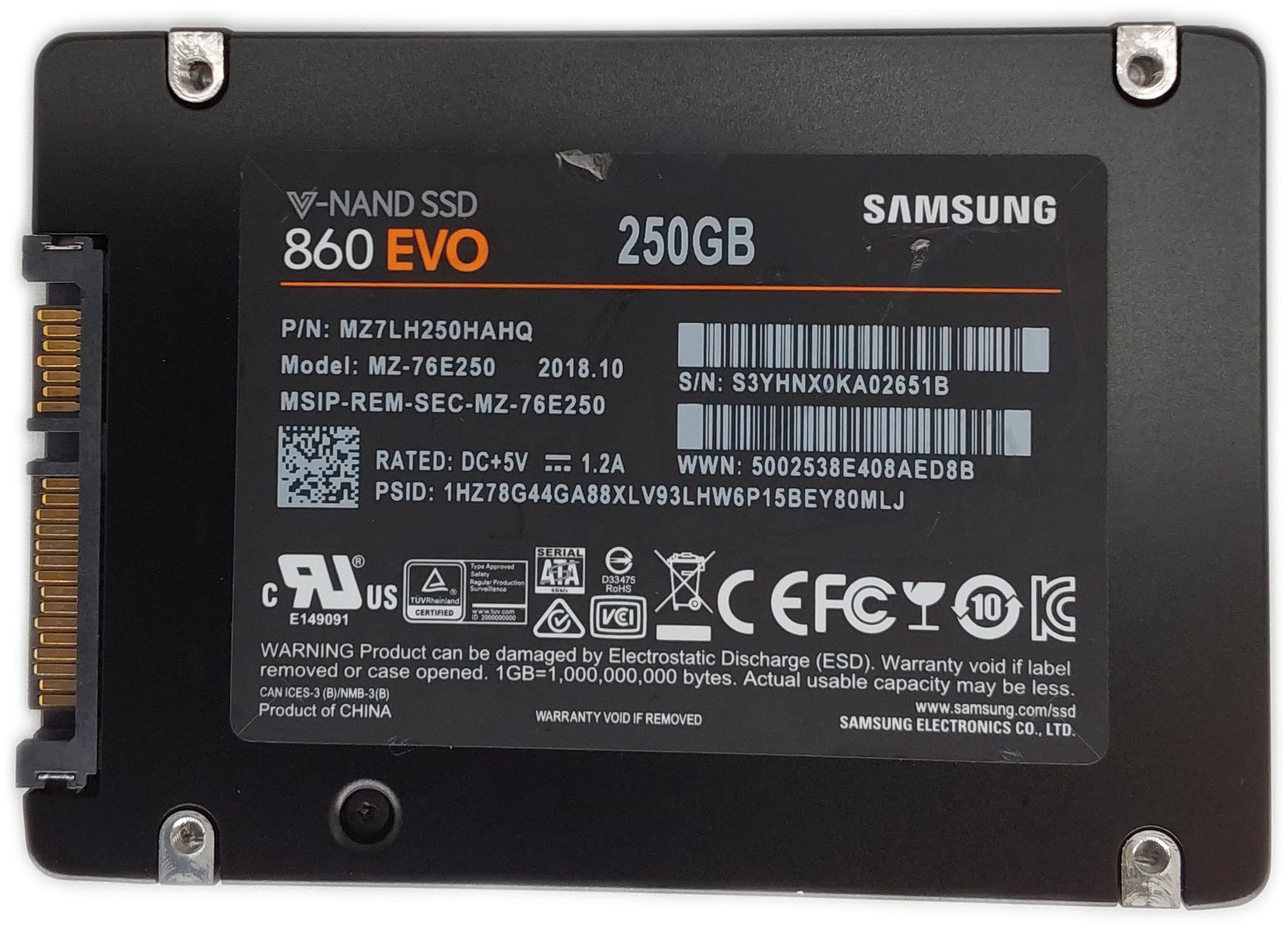 Samsung 860 EVO MZ-76E250 250GB 2.5" SATA III SSD