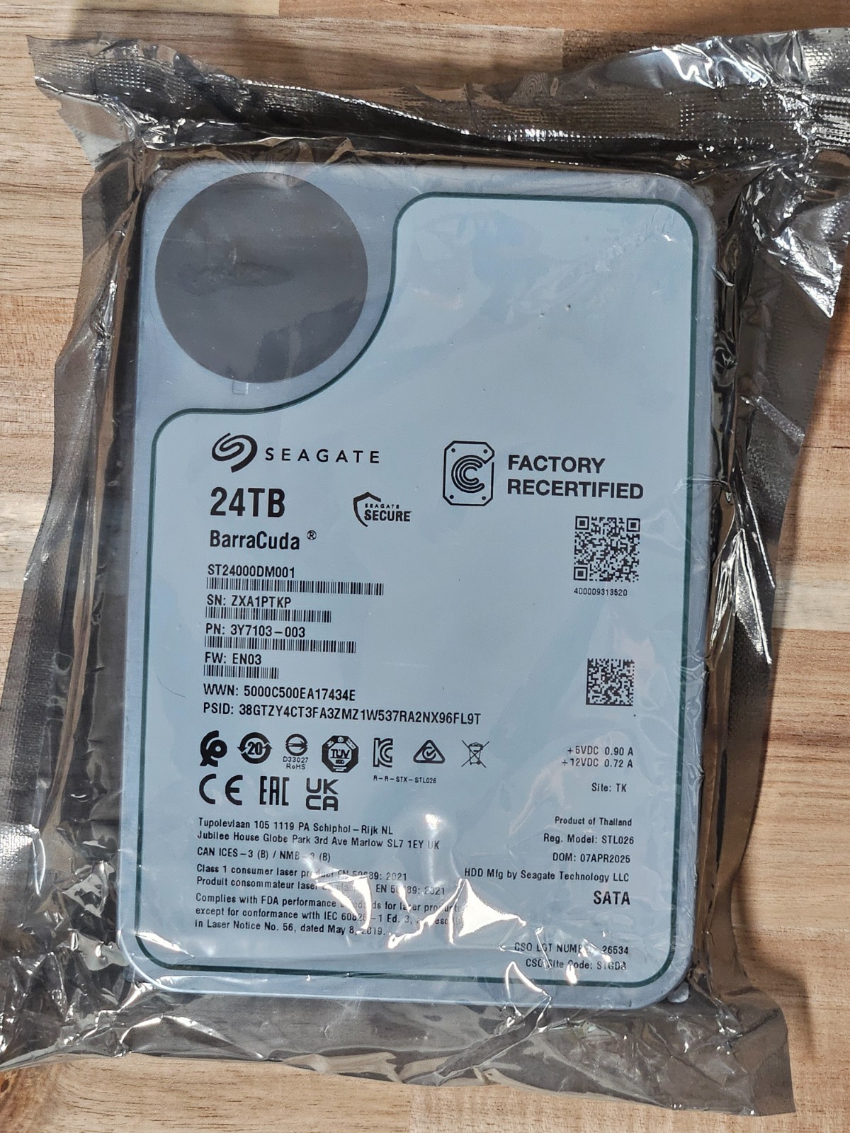Recertified Seagate BarraCuda 24TB HDD ST24000DM001 3.5in SATA Sealed