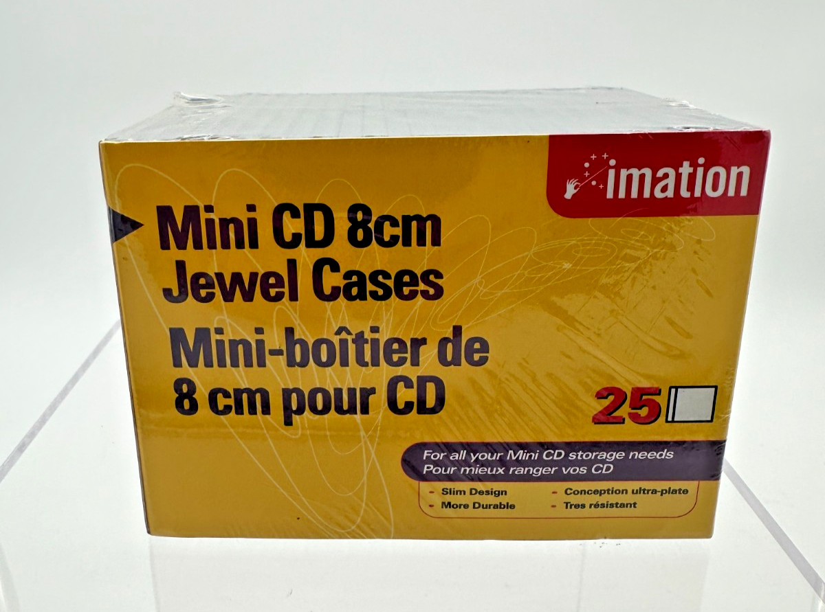 New SEALED Box of 25 Imation Mini CD 8cm Jewel Storage Cases,  NO DISCS Storage