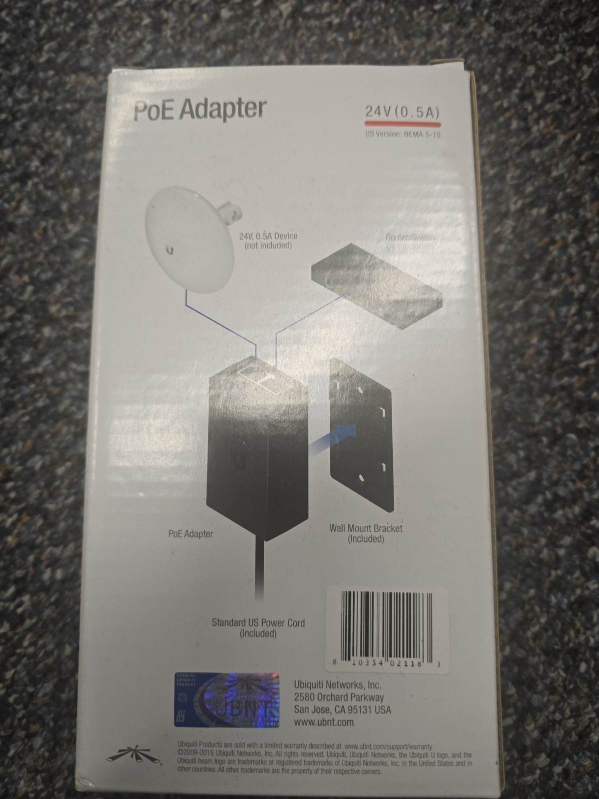 Ubiquiti Networks 24V Poe Adapter & Injector - Black (POE-24-12W)