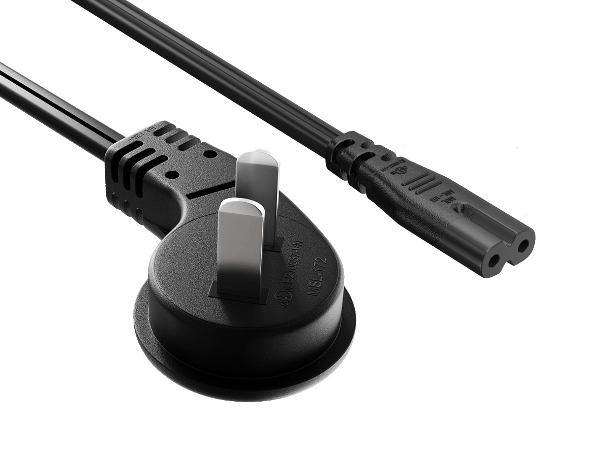 1ft Ultra Low Profile NEMA 1-15P Angled to C7 Non-Polarized Power Cord 18AWG ...