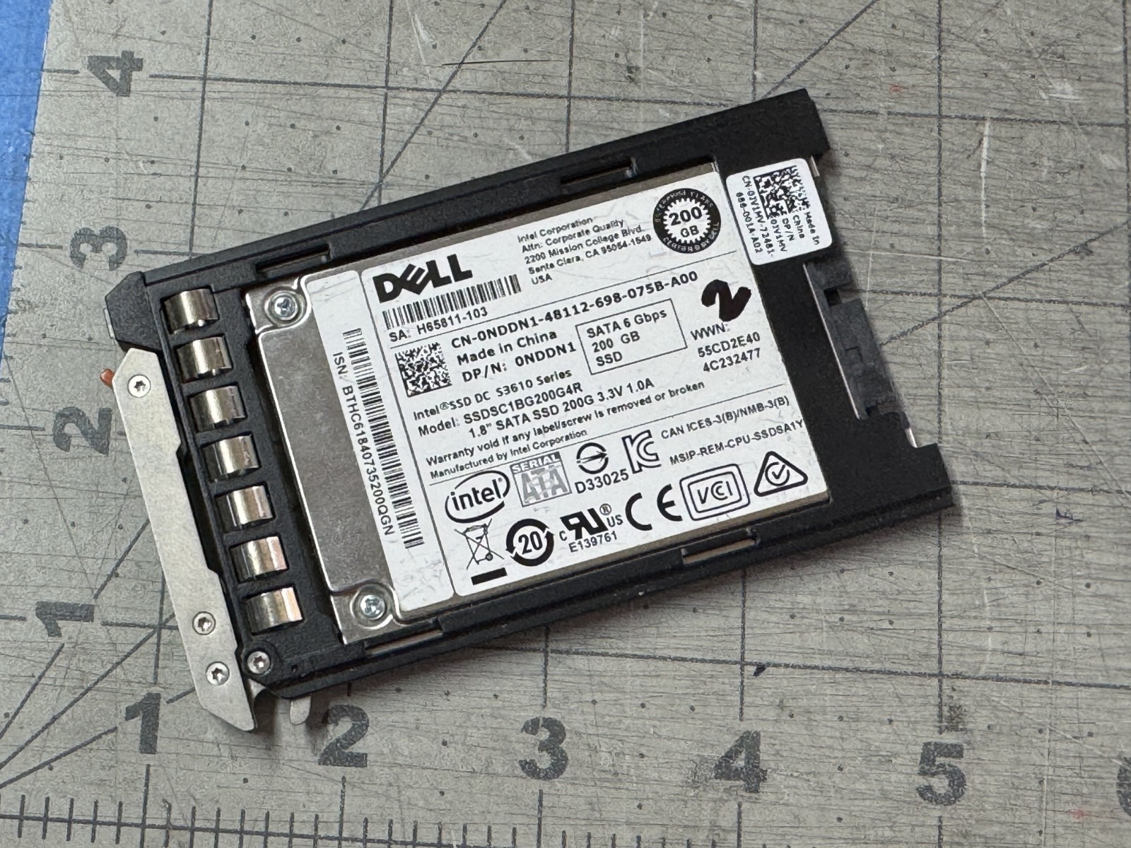 Dell NDDN1 0NDDN1 SSDSC1BG200G4R Intel 200GB 6Gb/s SATA 1.8" SSD DC S3610