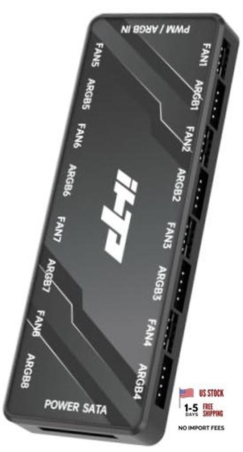 2-in-1 PWM ARGB Fan Hub, 16-Port SATA Powered Splitter | 8x 5V 3-pin ARGB and