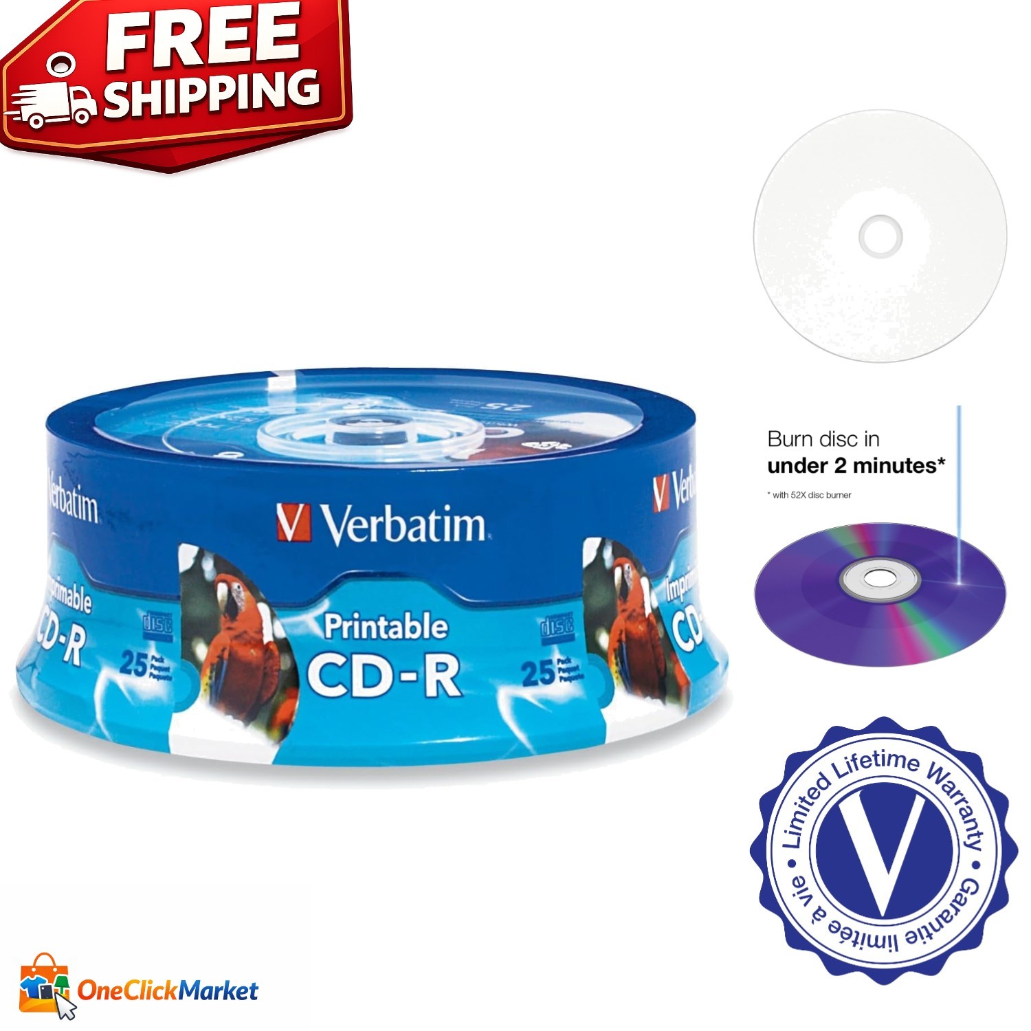 25-Pack White Inkjet Printable CD-Rs 700MB 80 Minutes, OEM Certified Performance