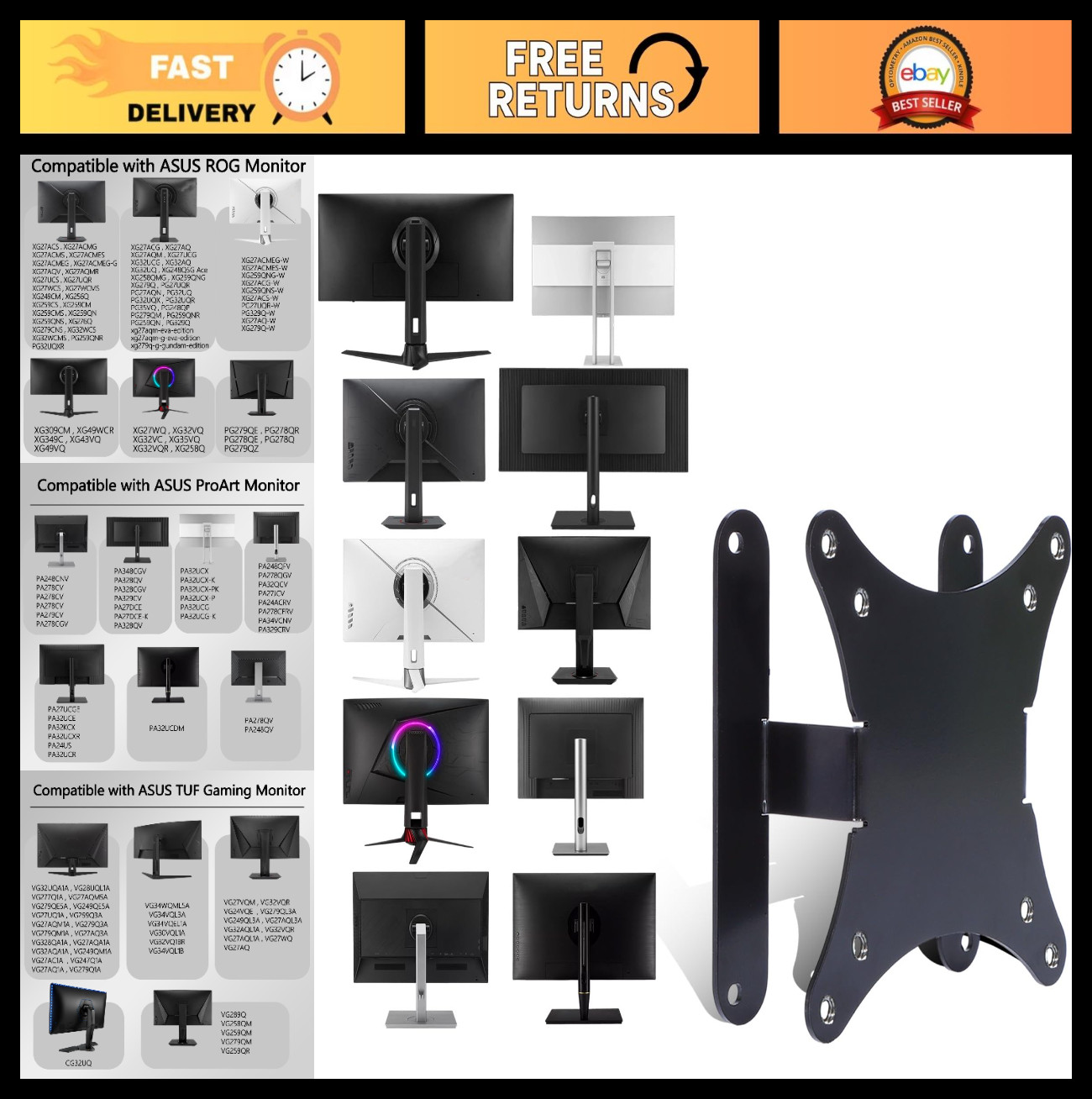 VESA Mount Adapter for 75x75 to 100x100 Monitors - Fits ASUS ROG, ProArt, TUF Ga