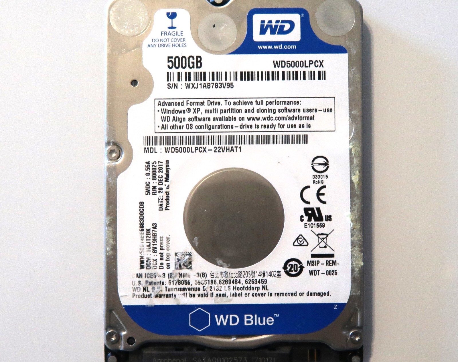 WD WD5000LPCX-22VHAT1 HAJT2BK (WXJ1) Malaysia 500gb 2.5" Sata HDD 20DEC2017