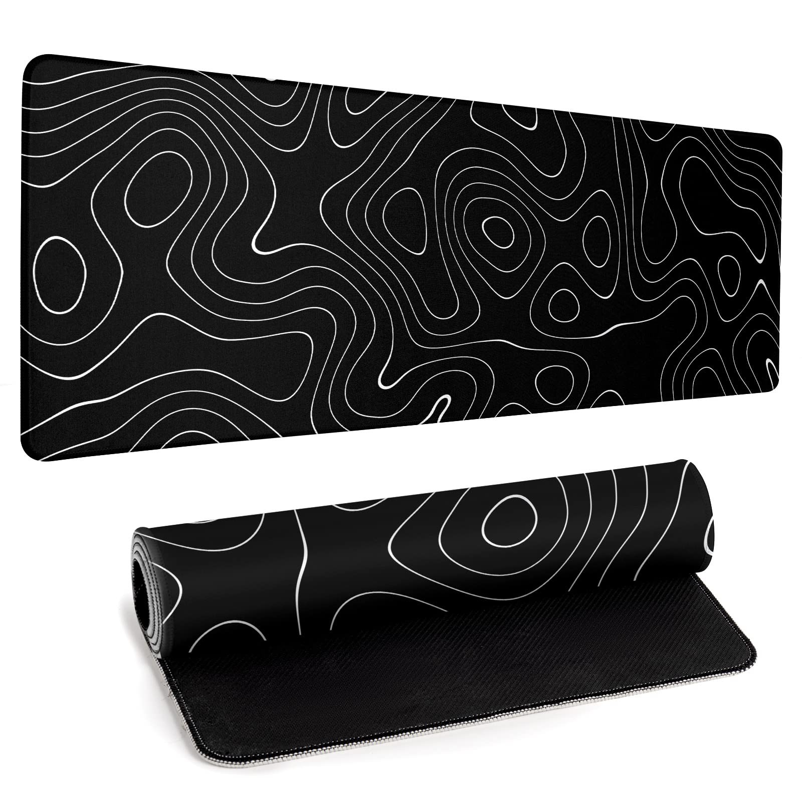 Large Topographic Map Gaming Mouse Pad for Desk Black Desk Pad with Non-Slip ...