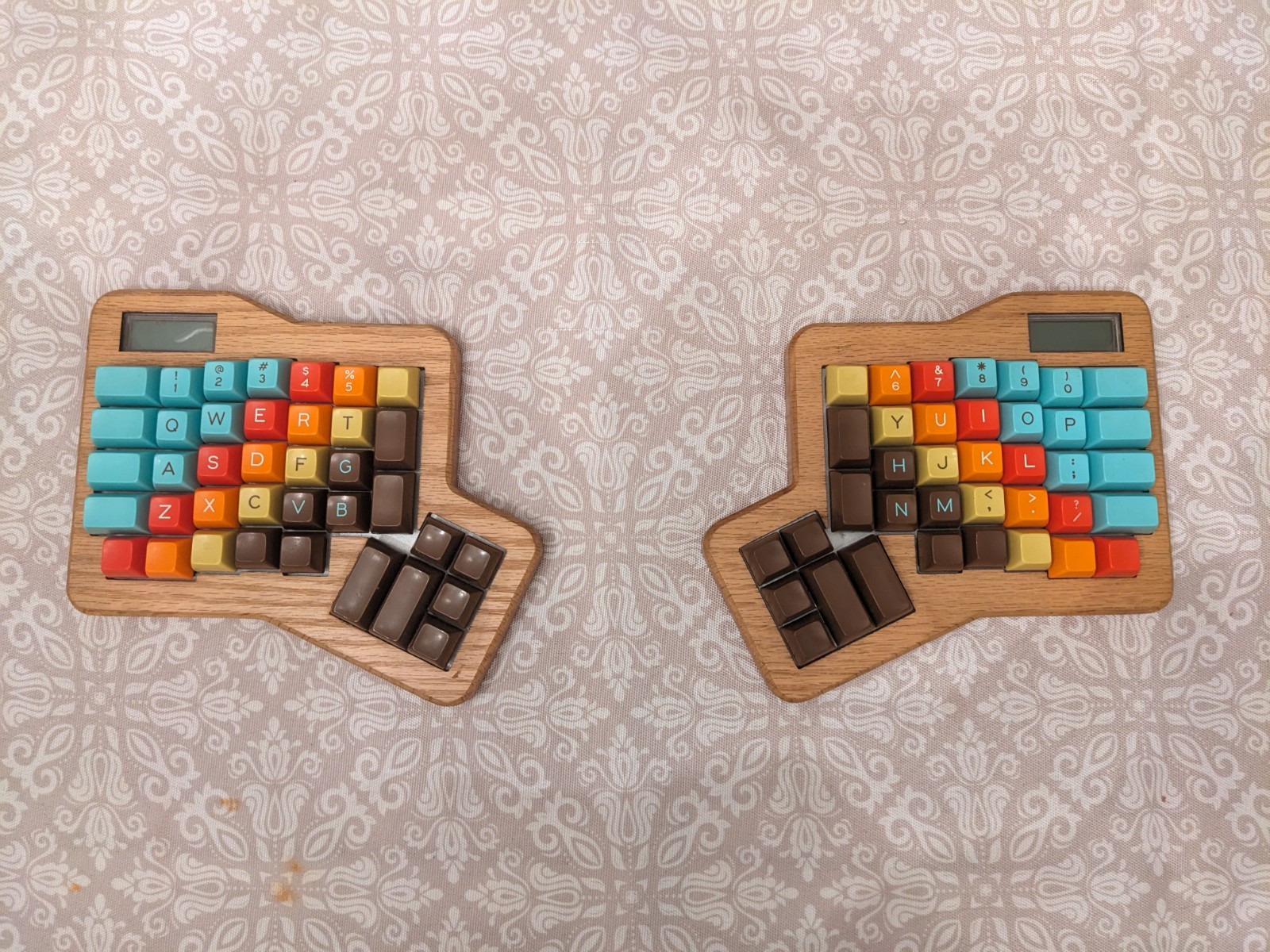 Infinity ErgoDox Keyboard with SA 1978 Keycaps & Wooden Case and Build Kit