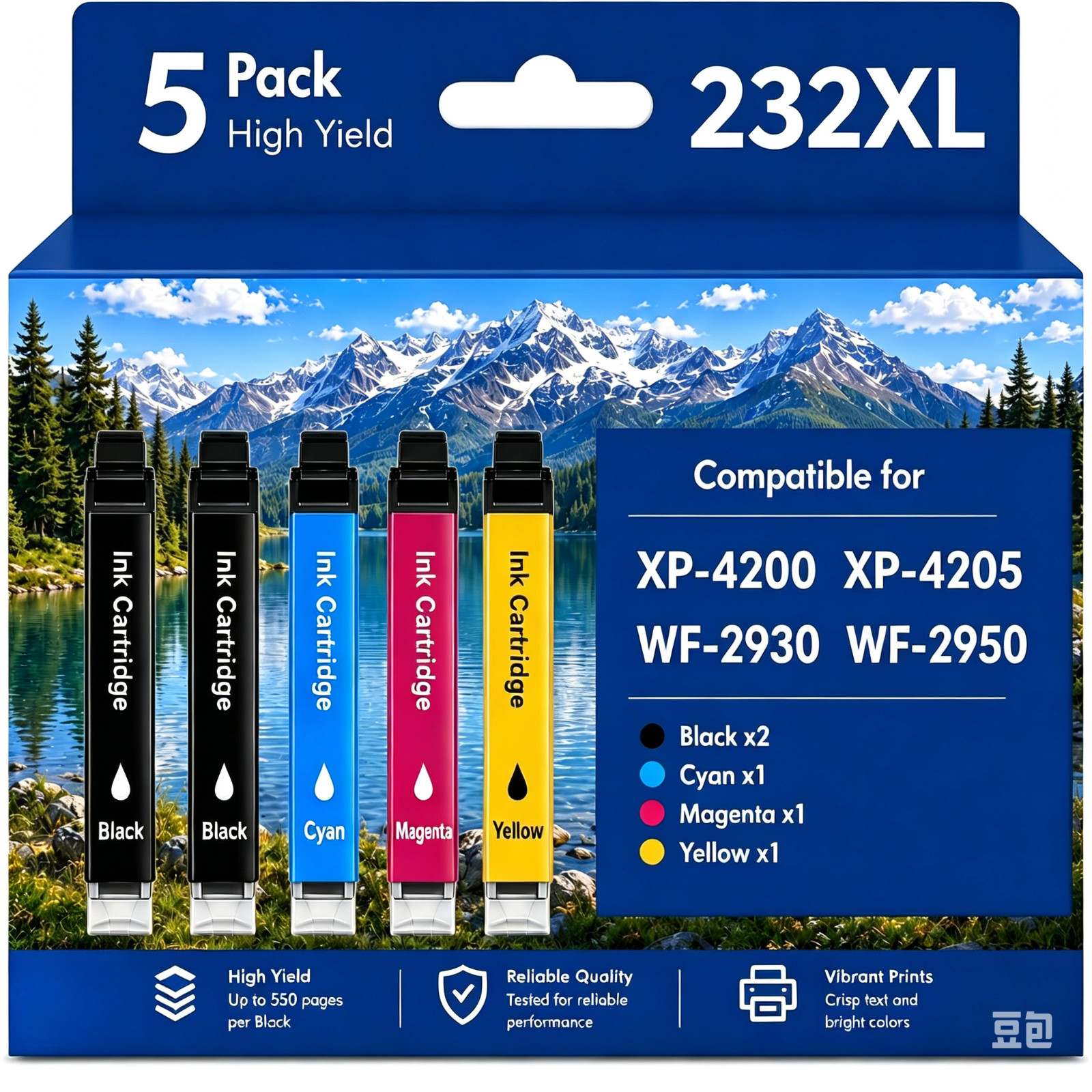 5 PACK 232XL Ink Replacement for Epson XP-4200 WF-2930 Printers