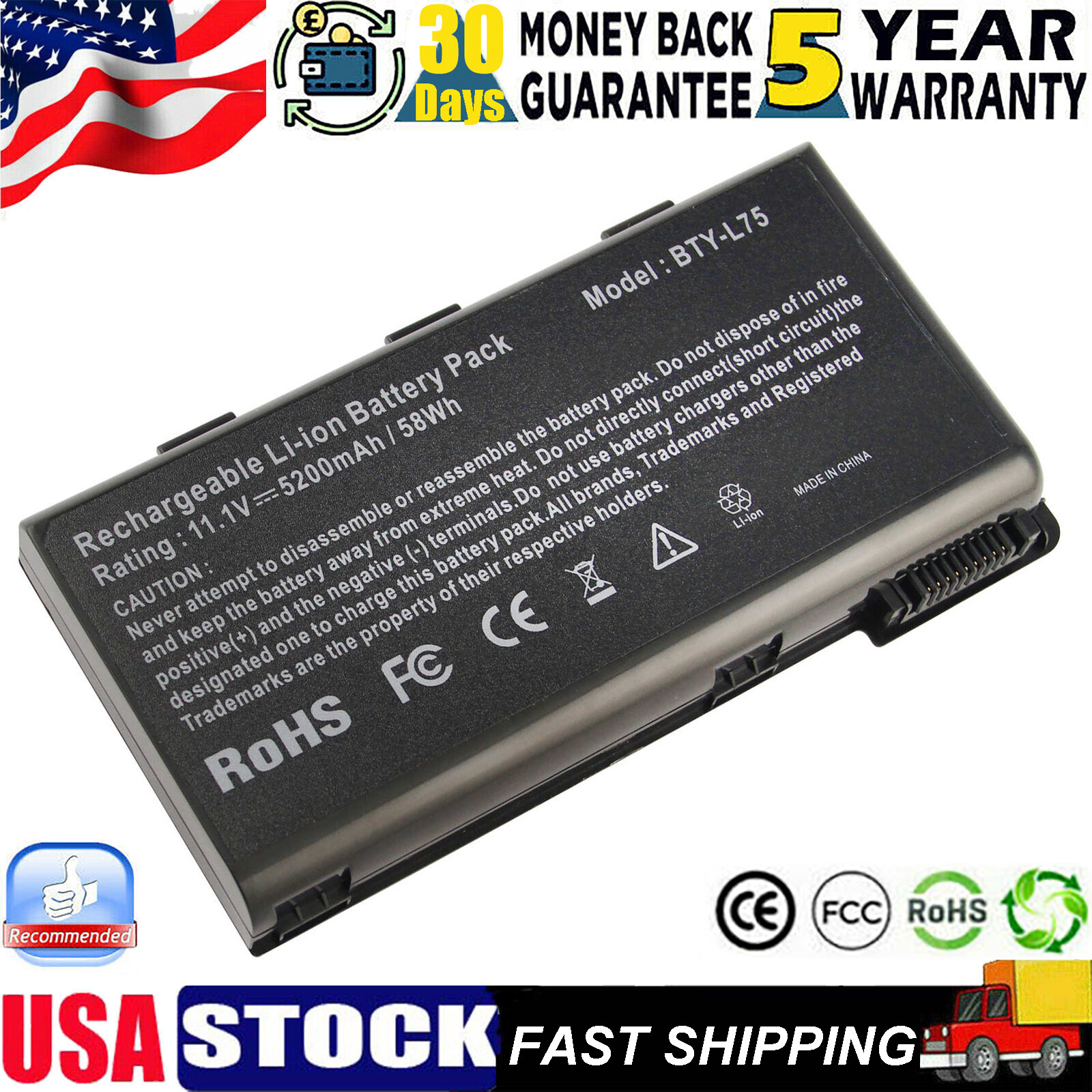 6 Cells Battery BTY-L74 BTY-L75 for MSI A5000 A6000 A6200 A7200 957-173XXP-101