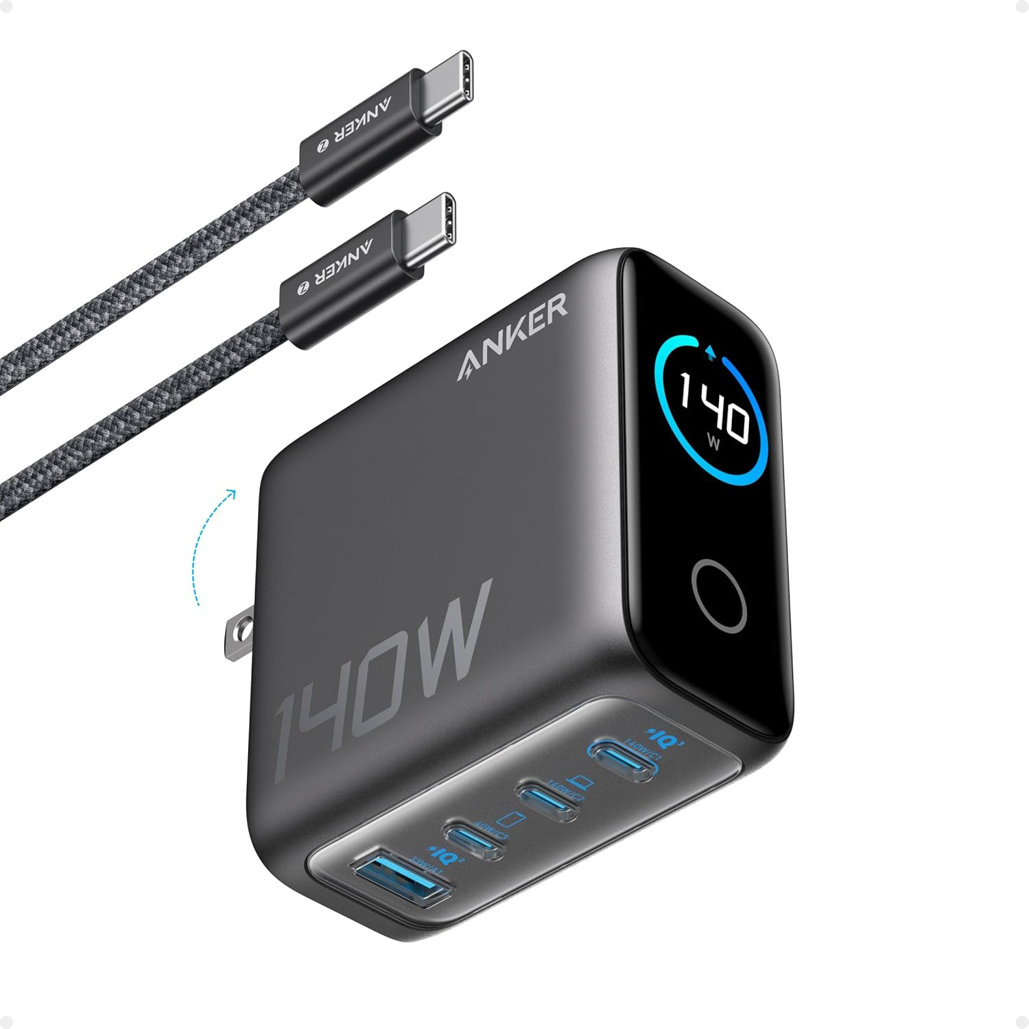 Macbook Charger,140W Max 4-Port Gan USB C Charger Block with Smart Display,Fast