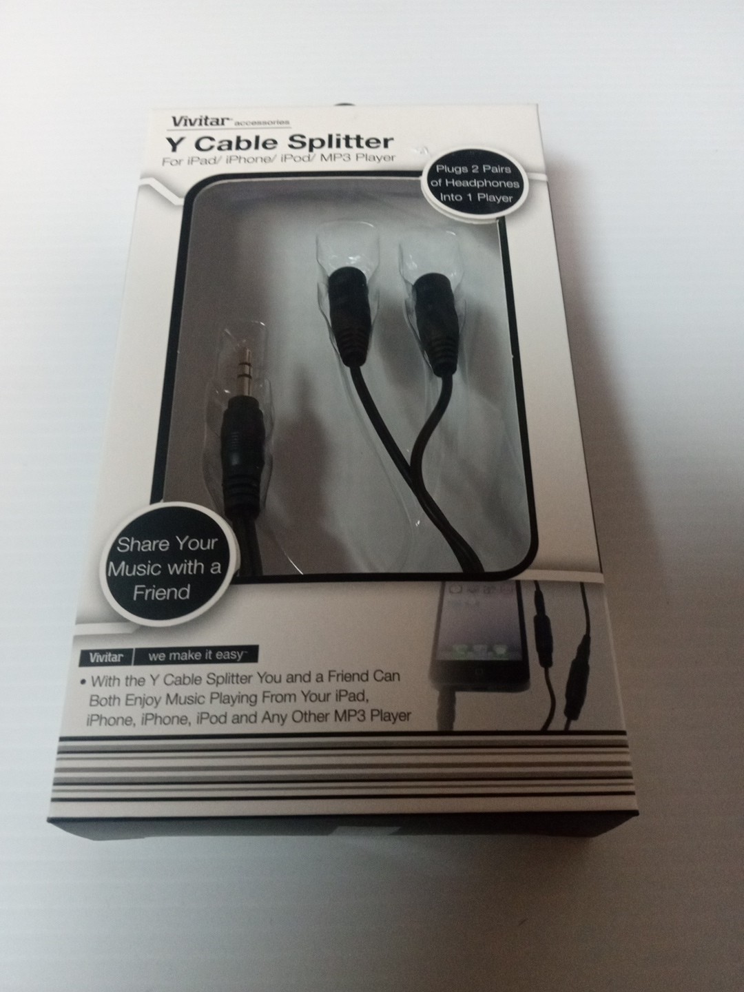 Headphone Earbud Y Splitter Adapter Cable 3.5mm RCA Jack, Smart Iphone, Ipad.