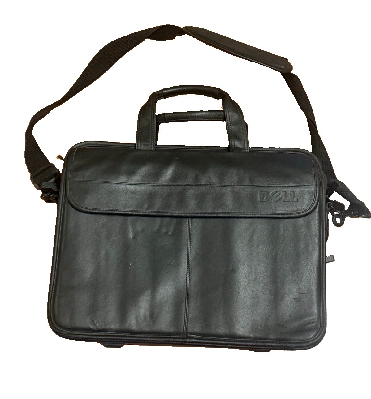 Vintage Dell Black Leather Padded 16 in Shoulder Strap Laptop Briefcase Bag