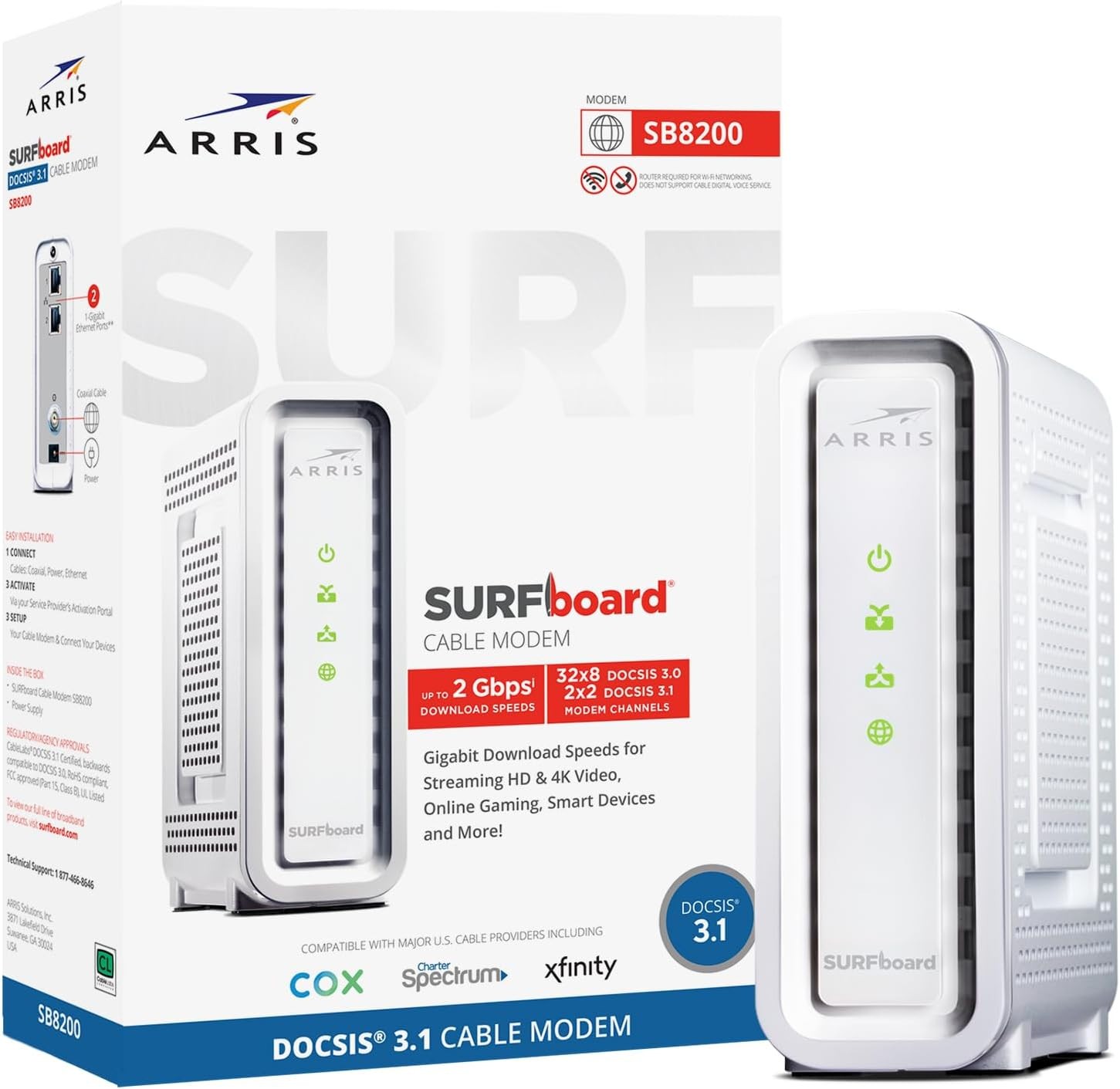 ARRIS SURFboard SB8200 DOCSIS 3.1 Cable Modem 2x1Gbps for Xfinity Cox