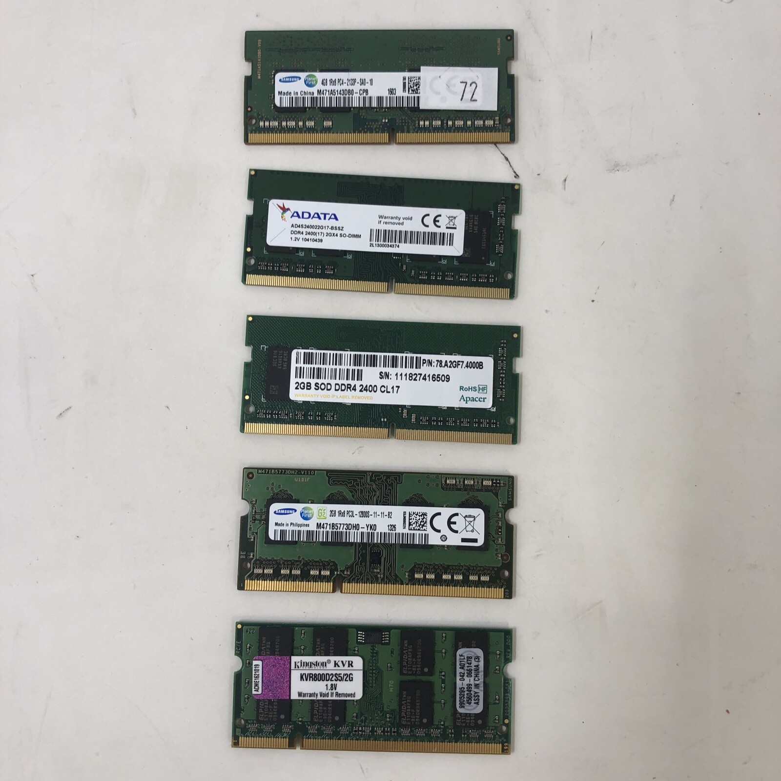 MIXED SAMSUNG KINGSTON ADATA RAM LAPTOP 1GB-4GB 5 STICKS - USED