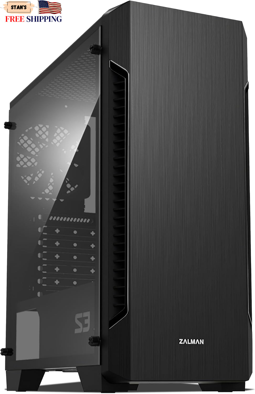 Zalman S3 ATX Mid Tower PC Case Full Acrylic Side Panel 3x Case Fan 120mm NEW