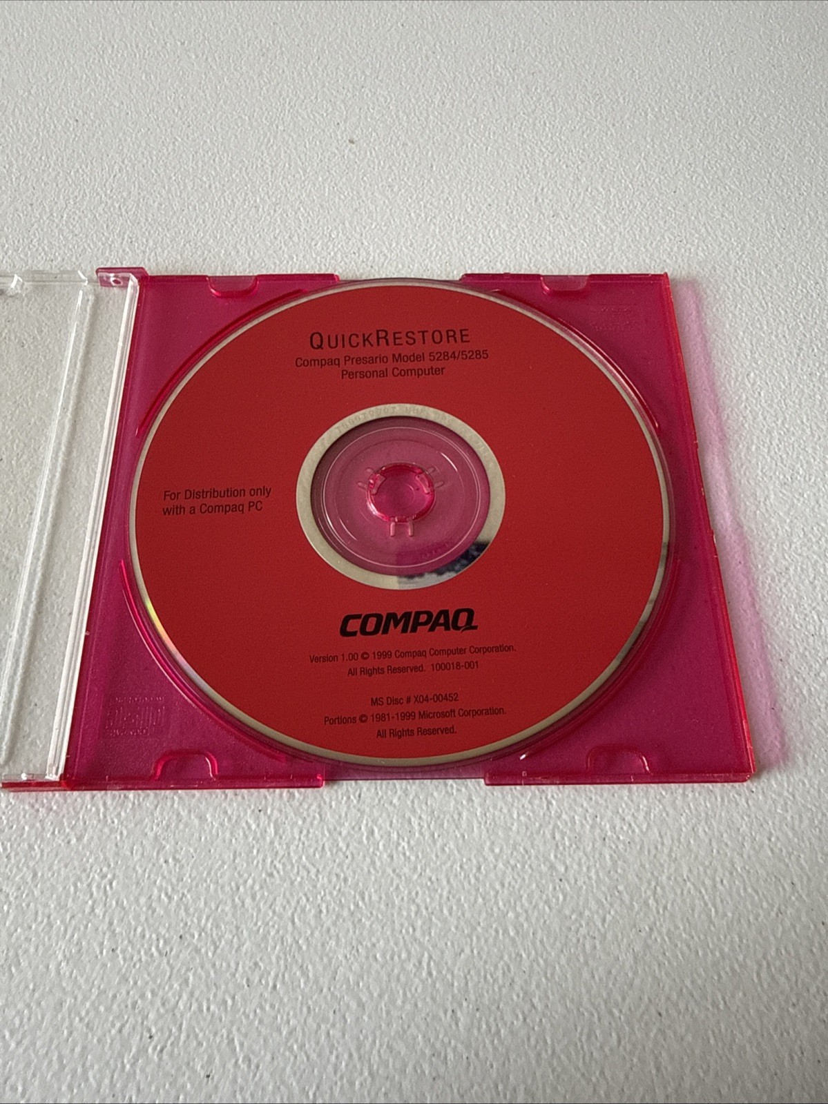 Compaq Presario Model 5284/5285 Quick Restore CD Disc