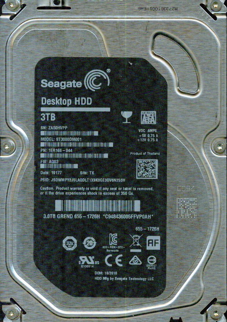 ST3000DM001,  1ER166-044,  AQ03,  TK,  ZA50  SEAGATE SATA 3TB
