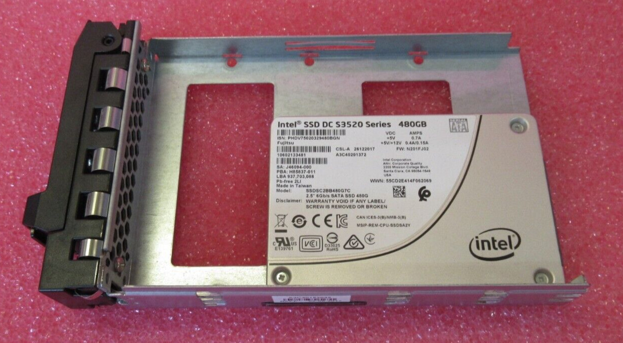 Fujitsu 480GB 2.5" RI SATA 6G SSD Solid State Drive 3.5" Caddy S26361-F5630-L480